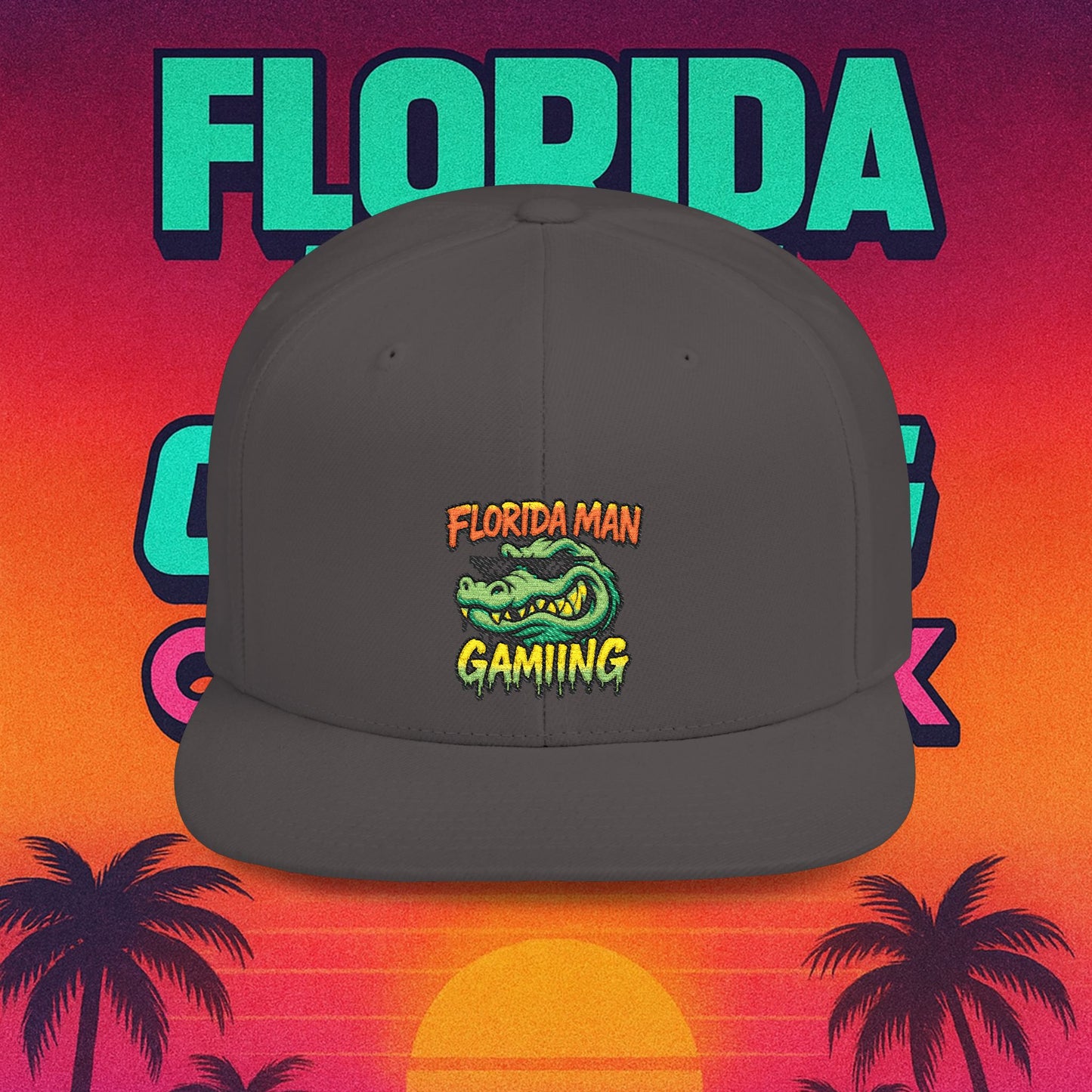 Florida Man Gaming Snapback Hat, Trendy Flat Bill Cap, Fun Gaming Accessory, Perfect for Gifts, Casual Style, Summer Vibes