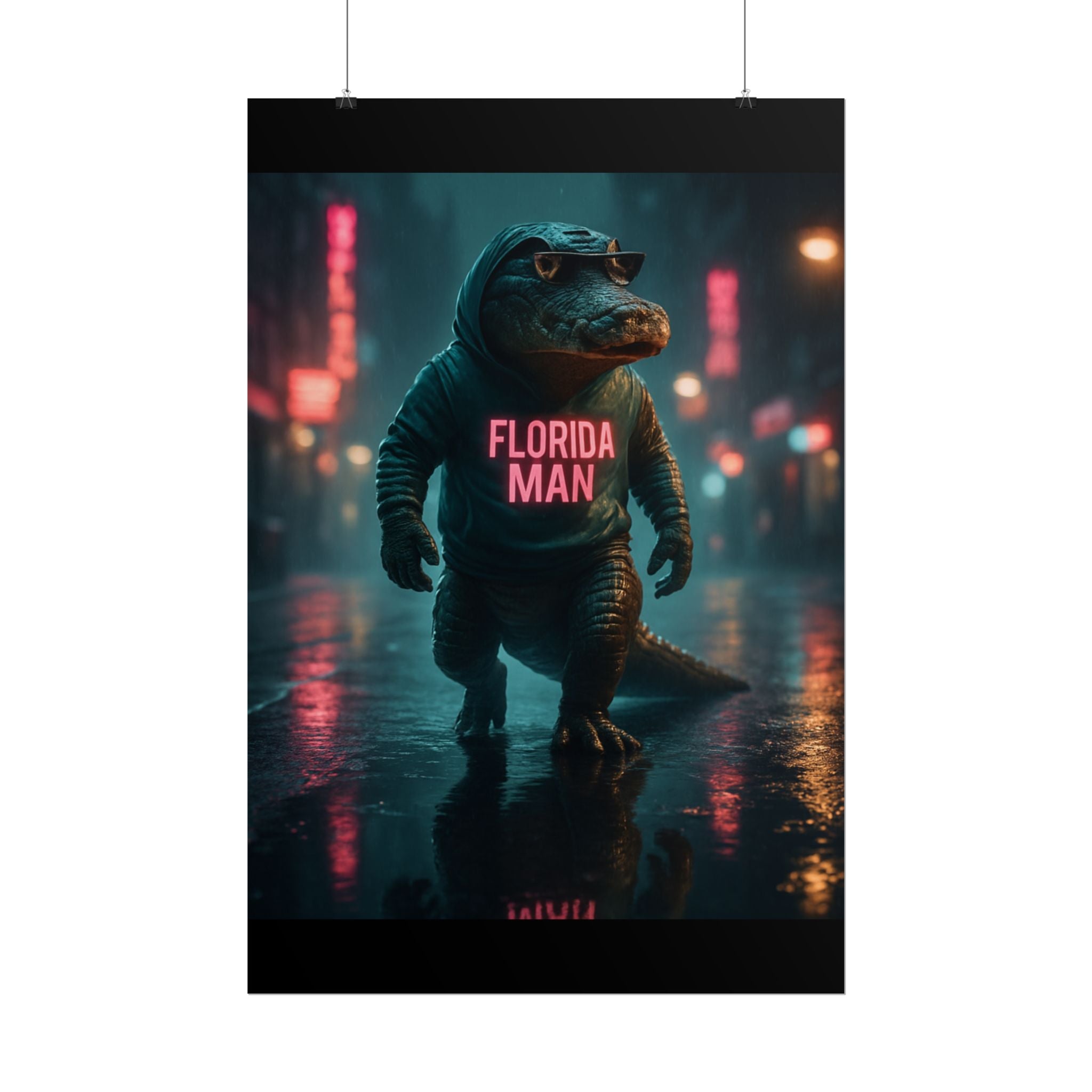 Rolled Posters - Florida Man Gaming Alligator Cyberpunk 3D Render