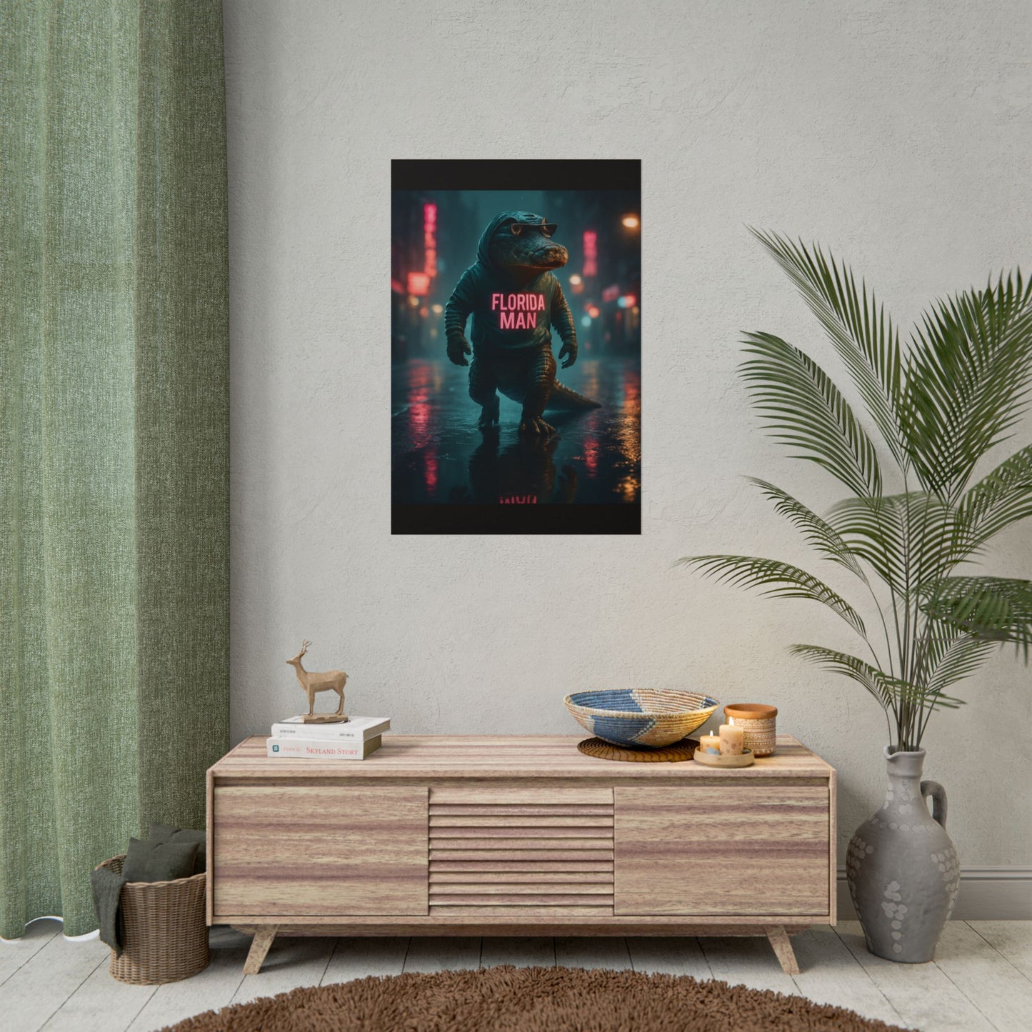 Rolled Posters - Florida Man Gaming Alligator Cyberpunk 3D Render