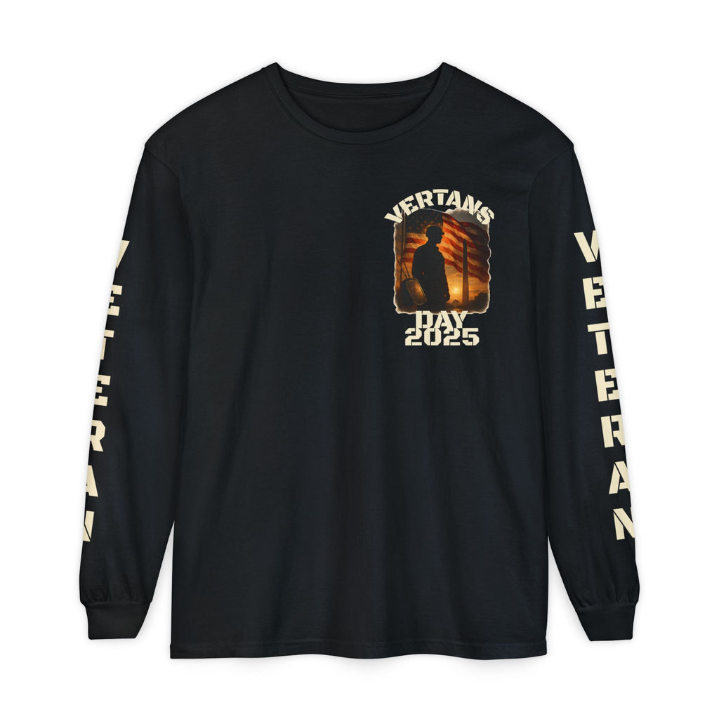 Veteran Tribute Long Sleeve T-Shirt — Patriotic Flag & Poem Design