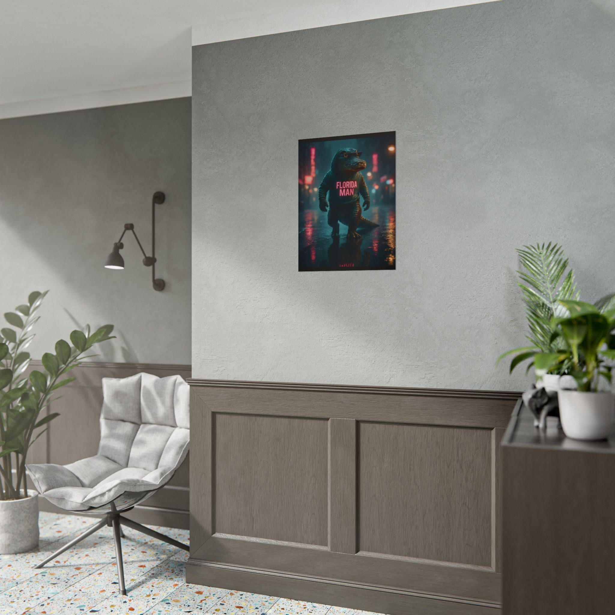 Rolled Posters - Florida Man Gaming Alligator Cyberpunk 3D Render