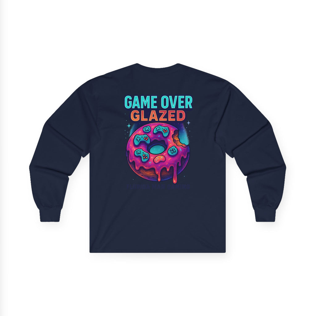 Game Over Glazed Gaming Long Sleeve Tee, Gamer Shirt, Unisex Cotton Tee, Video Game Gift, Retro Gaming Apparel, Fun Gift for Gamers