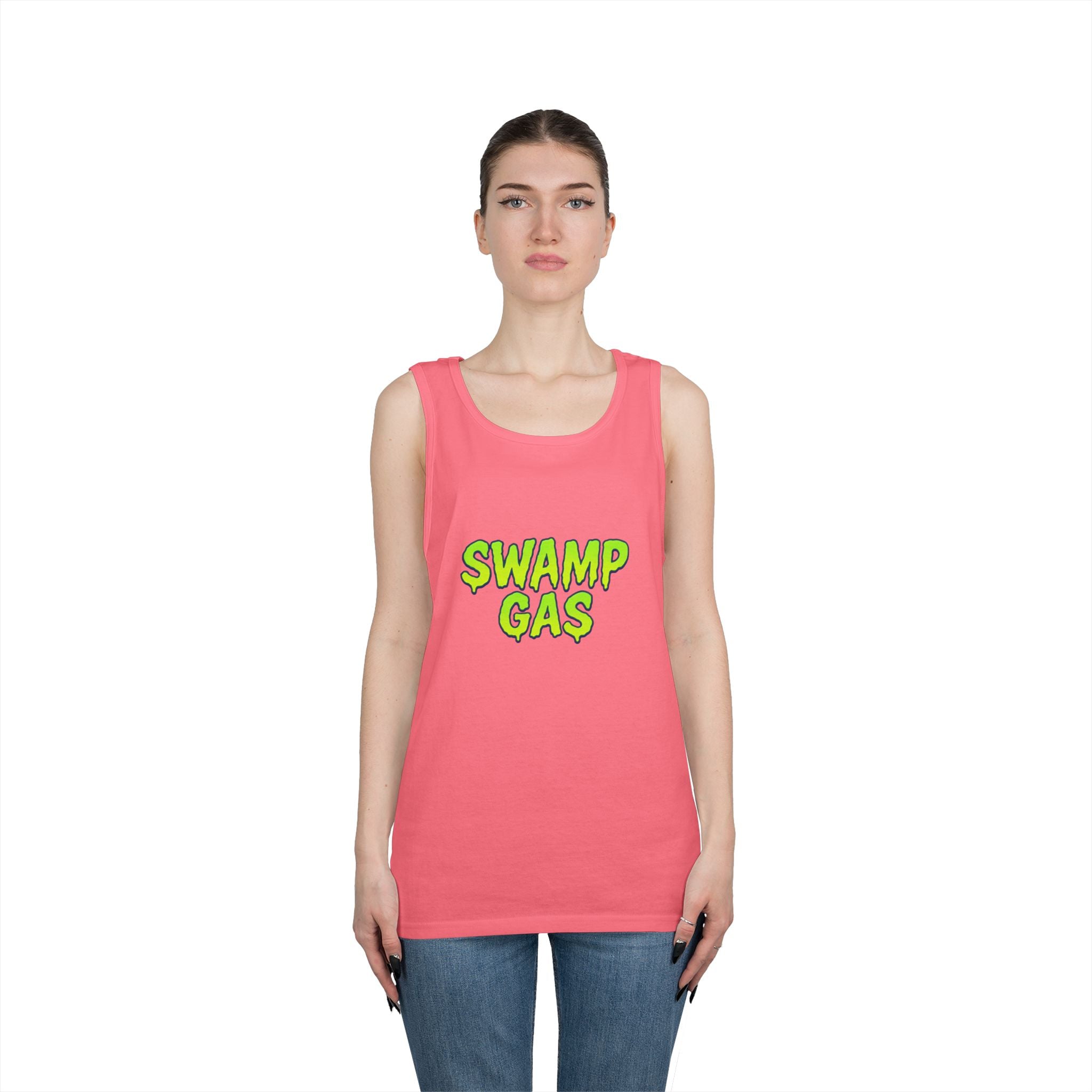 Swamp Gas Unisex Heavy Cotton Tank Top, Funny Summer Shirt, Graphic Muscle Tee, Casual Wear, Gift for Monster Lovers