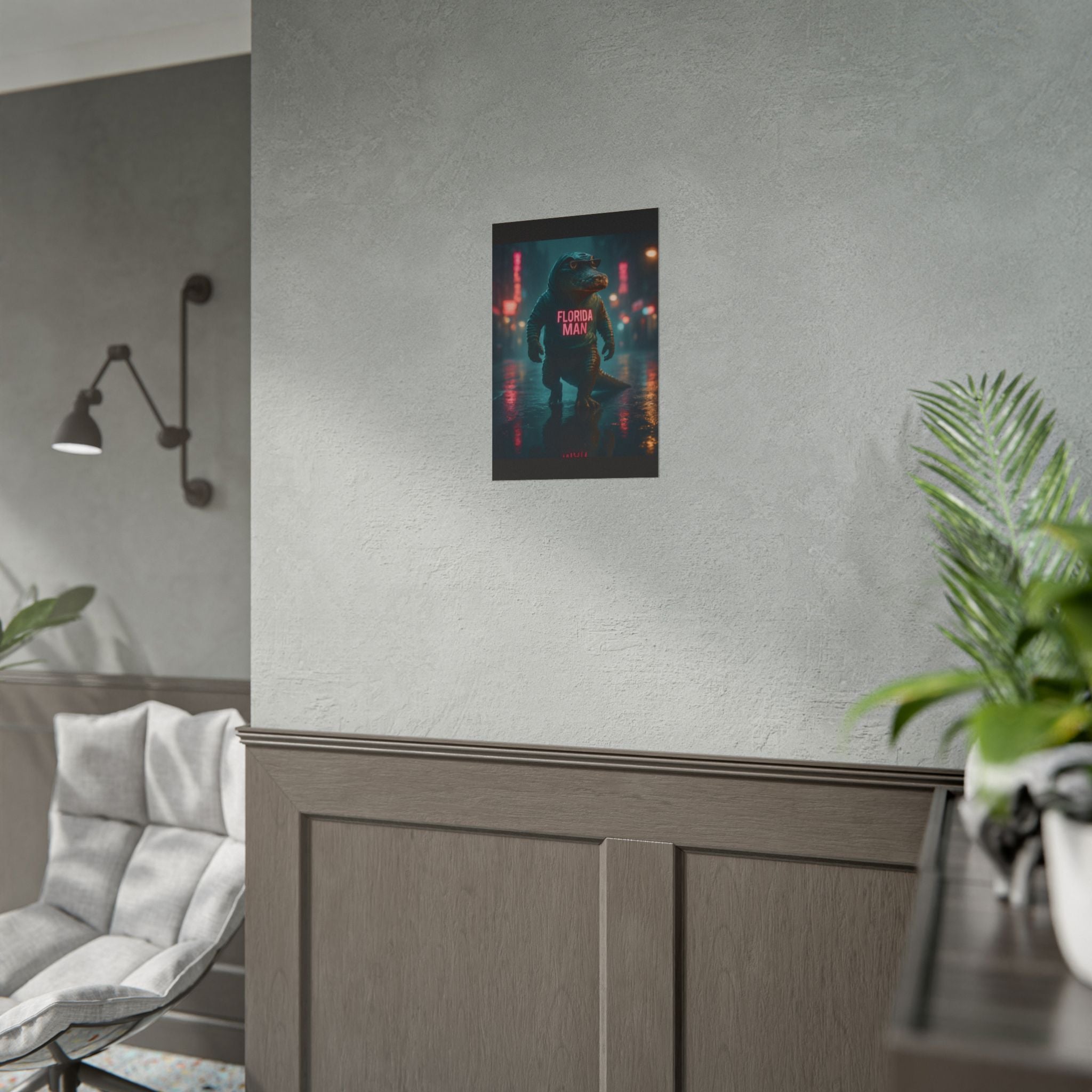 Rolled Posters - Florida Man Gaming Alligator Cyberpunk 3D Render