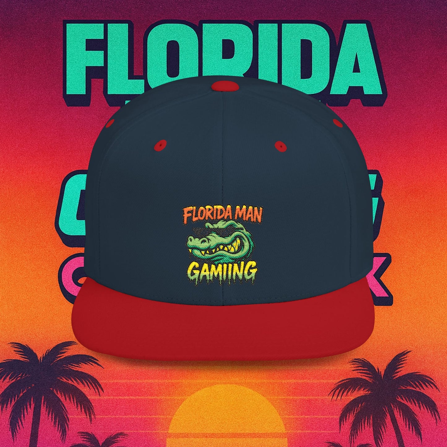Florida Man Gaming Snapback Hat, Trendy Flat Bill Cap, Fun Gaming Accessory, Perfect for Gifts, Casual Style, Summer Vibes