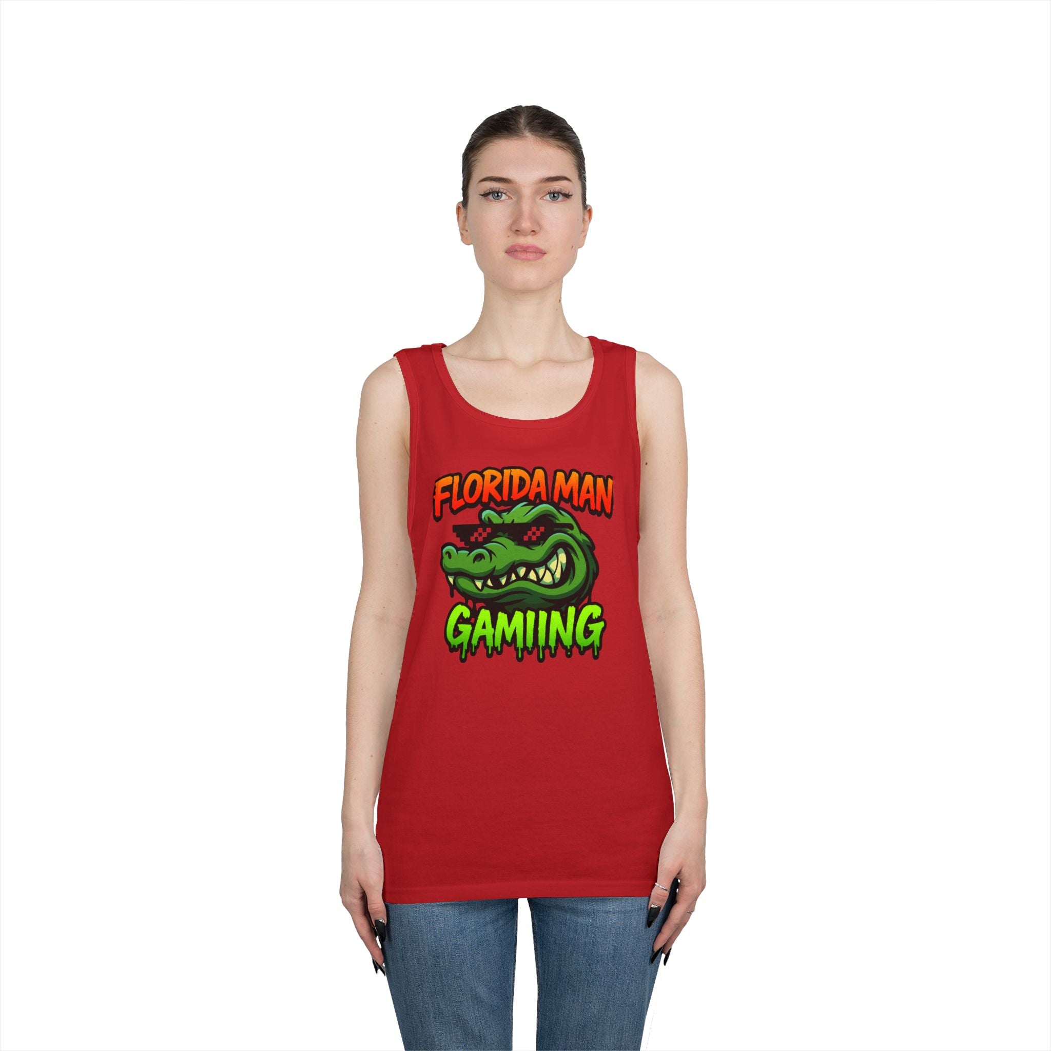 Florida Man Gaming Unisex Heavy Cotton Tank Top, Fun Summer Apparel, Gamer Gift, Casual Wear, Florida Themed Clothing