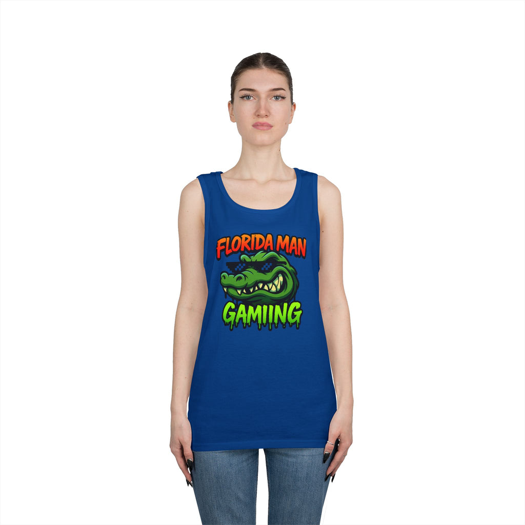Florida Man Gaming Unisex Heavy Cotton Tank Top, Fun Summer Apparel, Gamer Gift, Casual Wear, Florida Themed Clothing
