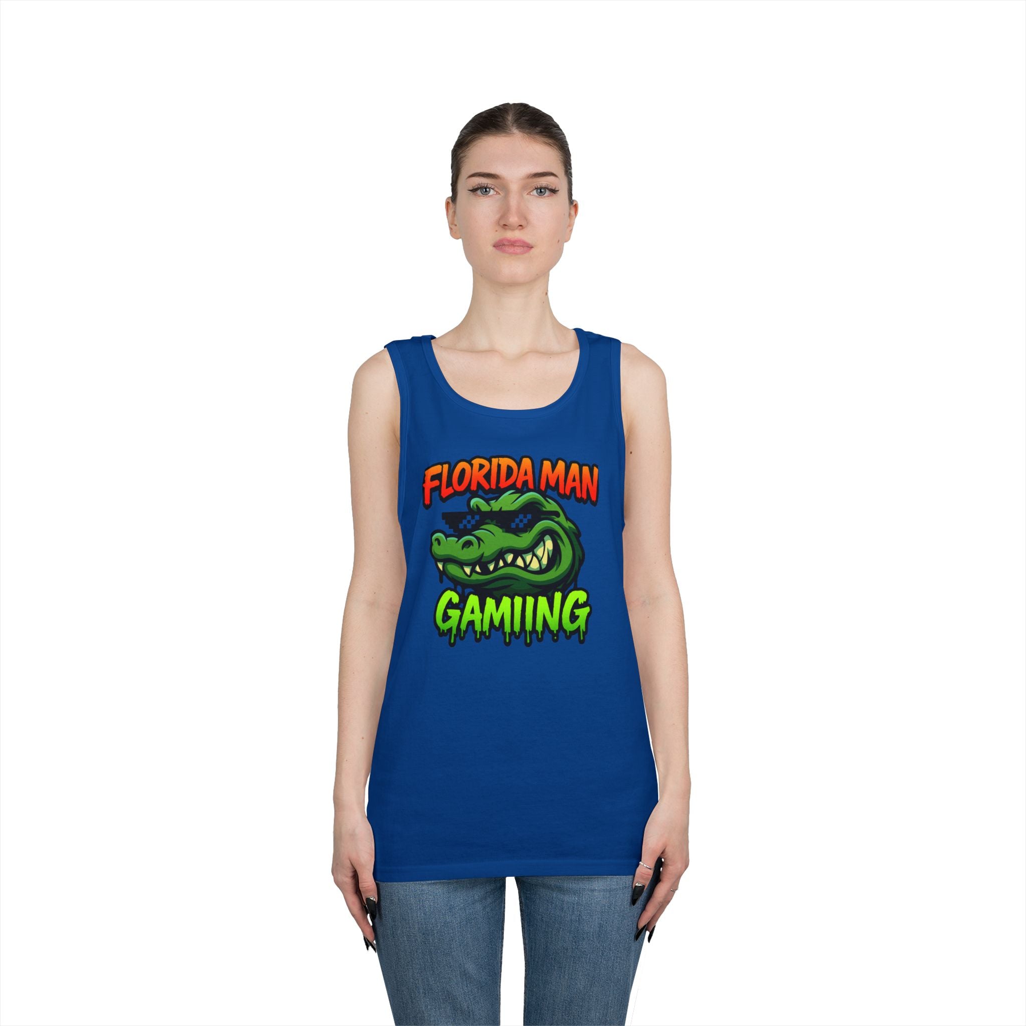Florida Man Gaming Unisex Heavy Cotton Tank Top, Fun Summer Apparel, Gamer Gift, Casual Wear, Florida Themed Clothing