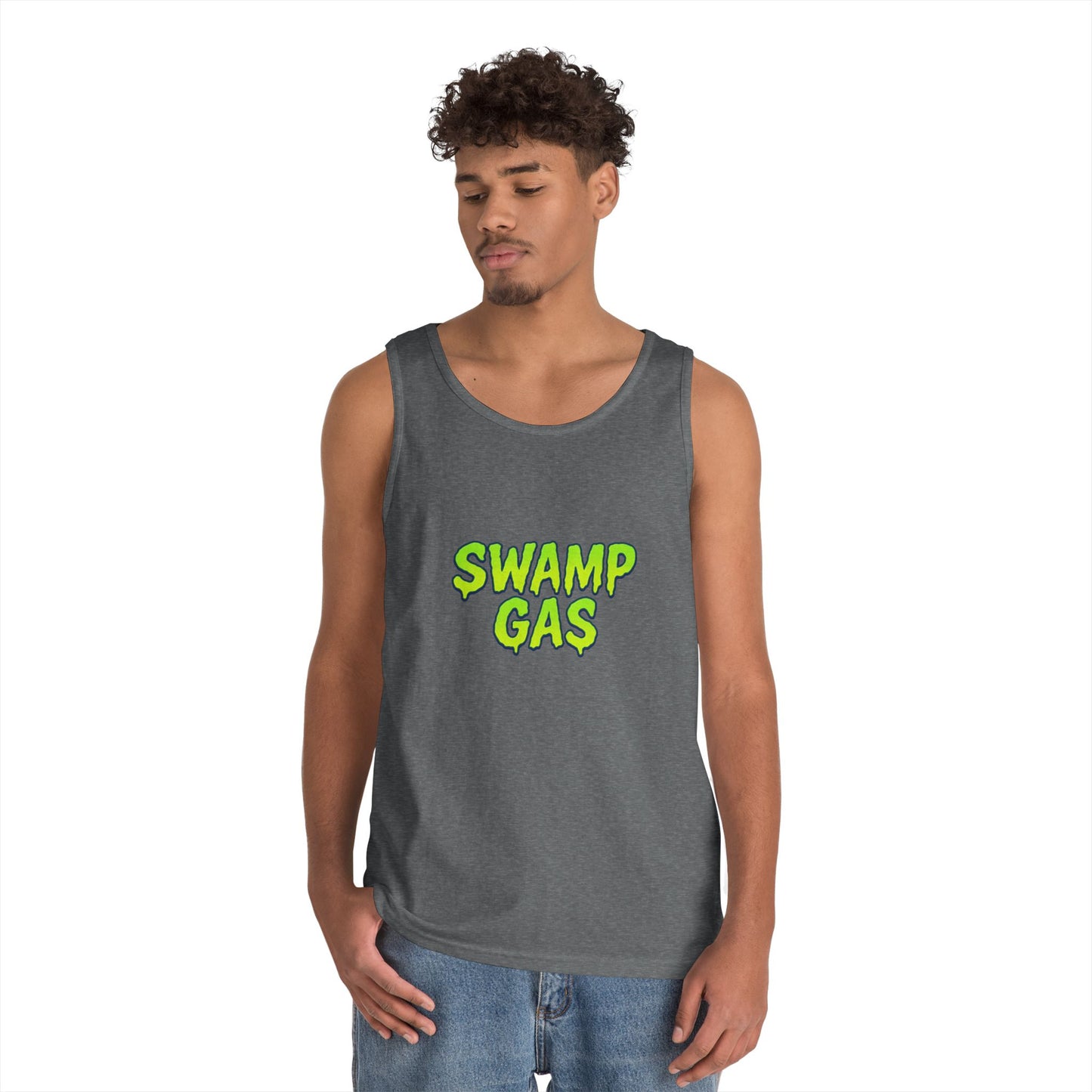 Swamp Gas Unisex Heavy Cotton Tank Top, Funny Summer Shirt, Graphic Muscle Tee, Casual Wear, Gift for Monster Lovers