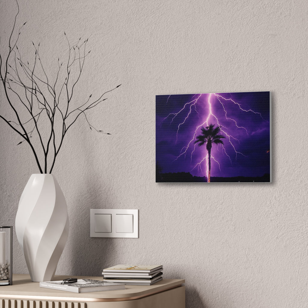 Purple Lightning Palm Tree Canvas Wall Art — Storm Photography Stretched Canvas