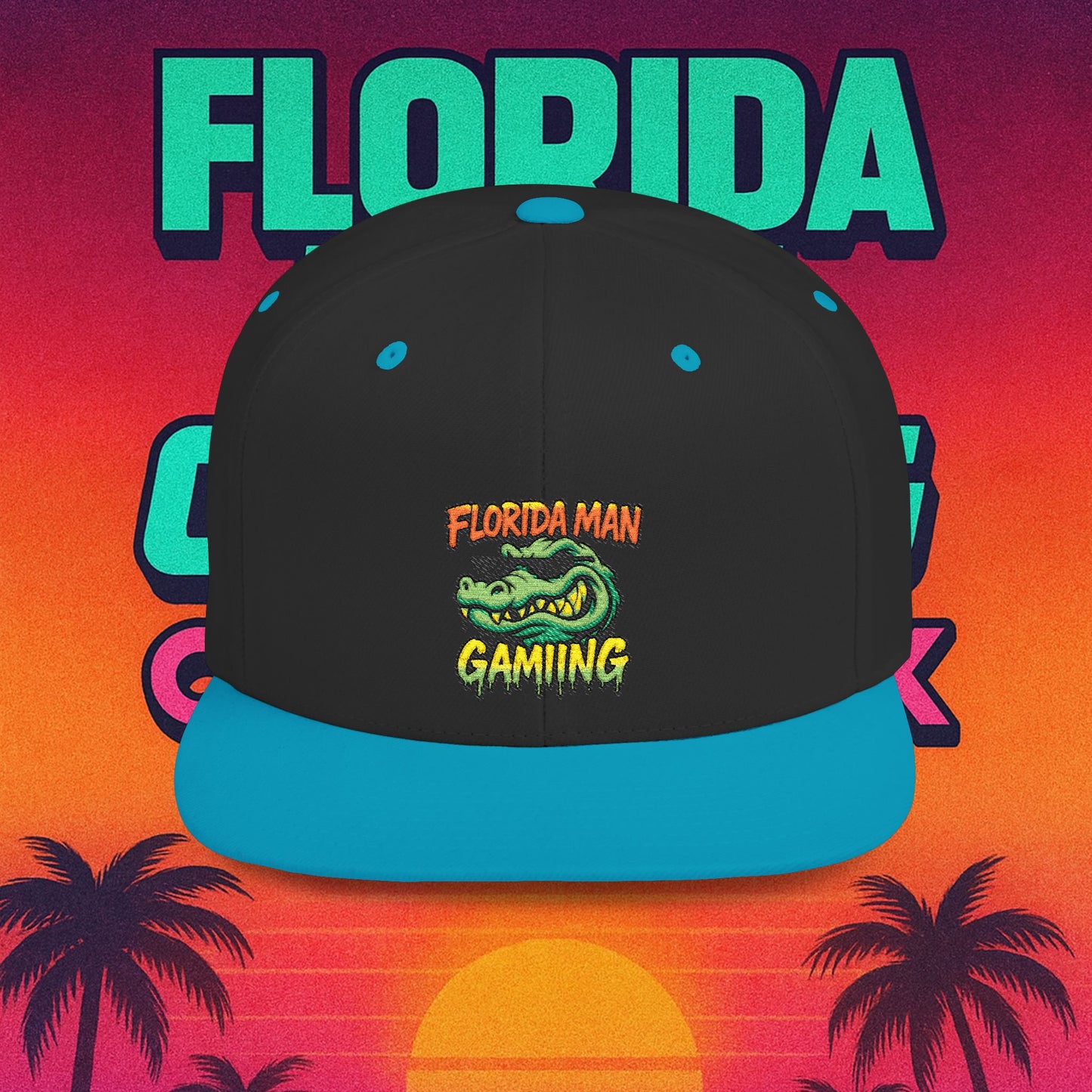 Florida Man Gaming Snapback Hat, Trendy Flat Bill Cap, Fun Gaming Accessory, Perfect for Gifts, Casual Style, Summer Vibes