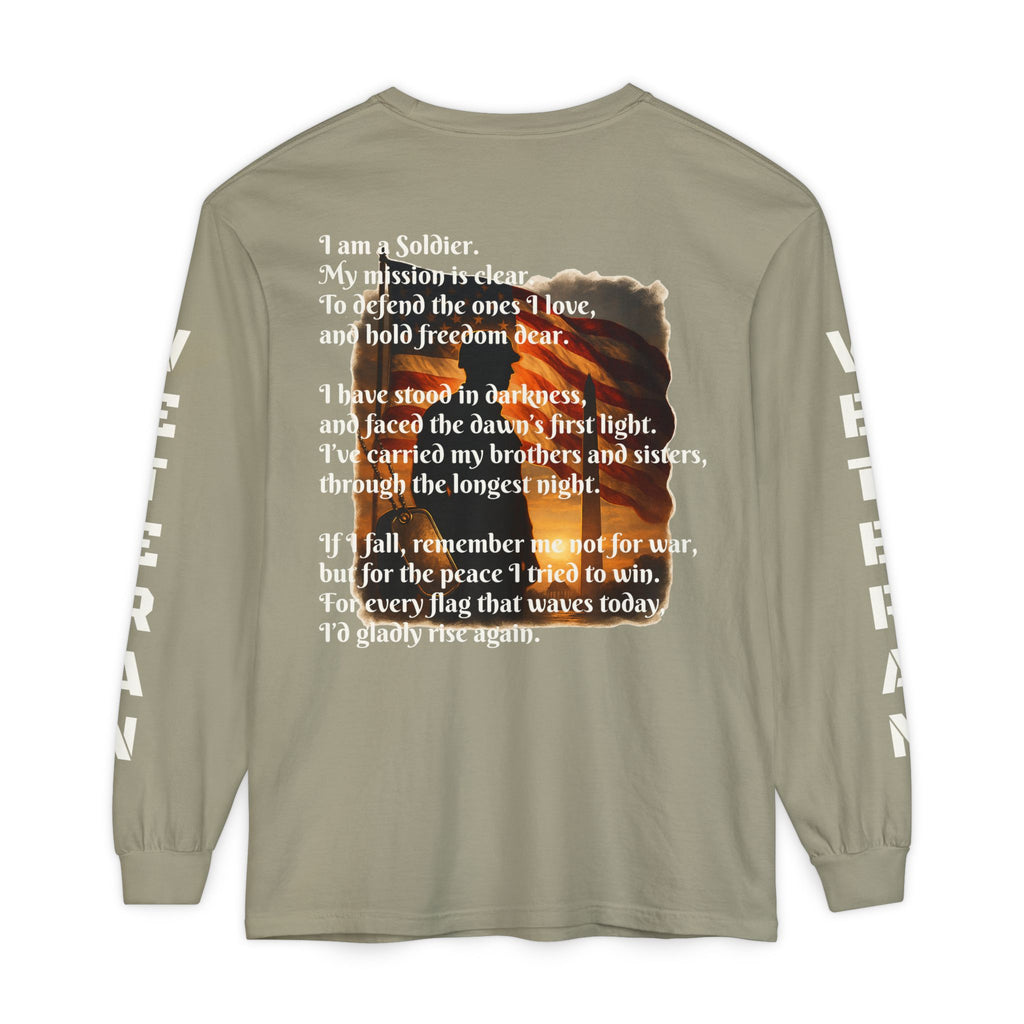 Veteran Tribute Long Sleeve T-Shirt — Patriotic Flag & Poem Design