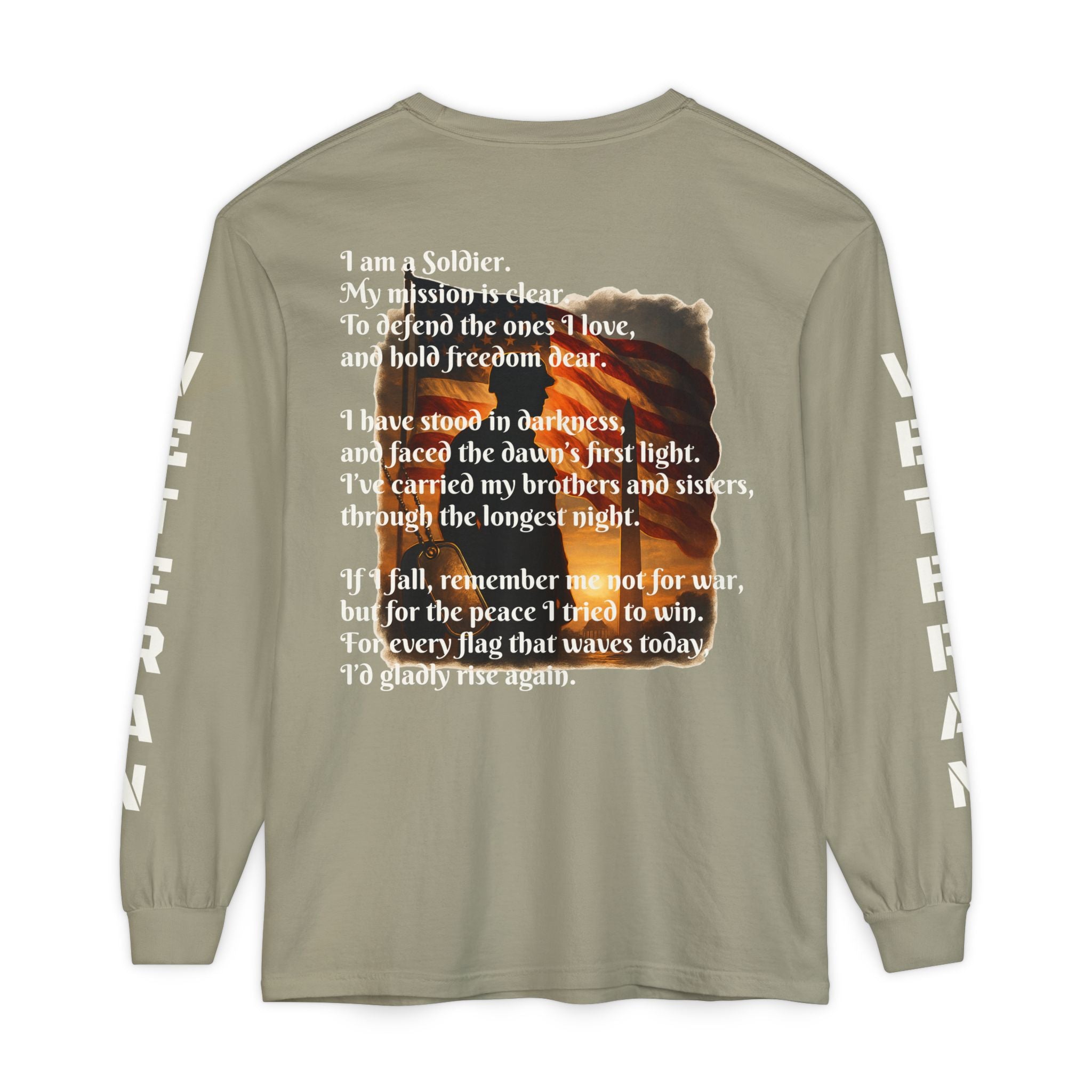 Veteran Tribute Long Sleeve T-Shirt — Patriotic Flag & Poem Design