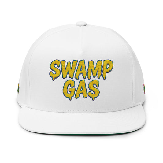 Swamp Gas Embroidered Flat Bill Cap | Trendy Snapback, Gifts for Friends, Festival Wear, Streetwear Style, Summer Accessory