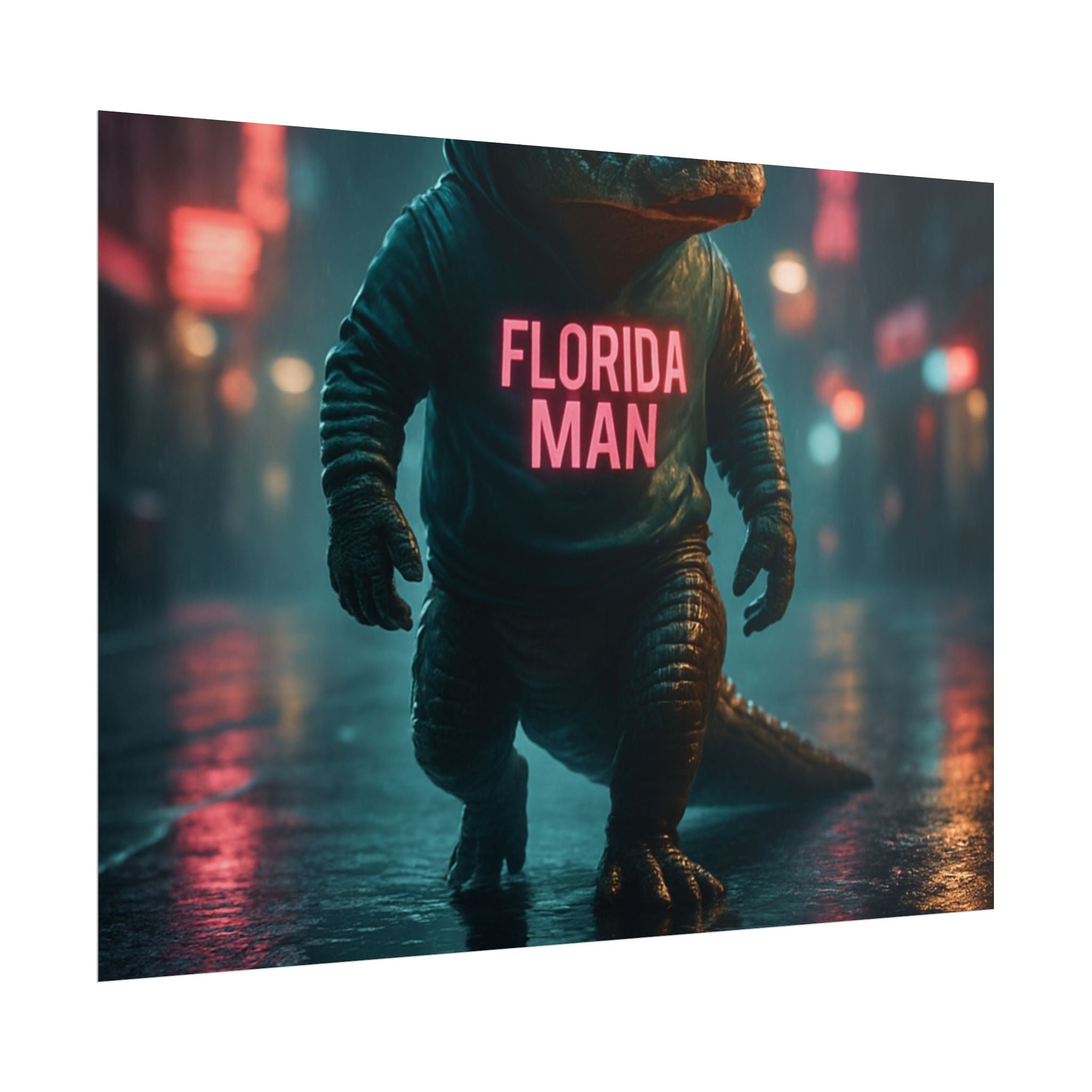 Rolled Posters - Florida Man Gaming Alligator Cyberpunk 3D Render