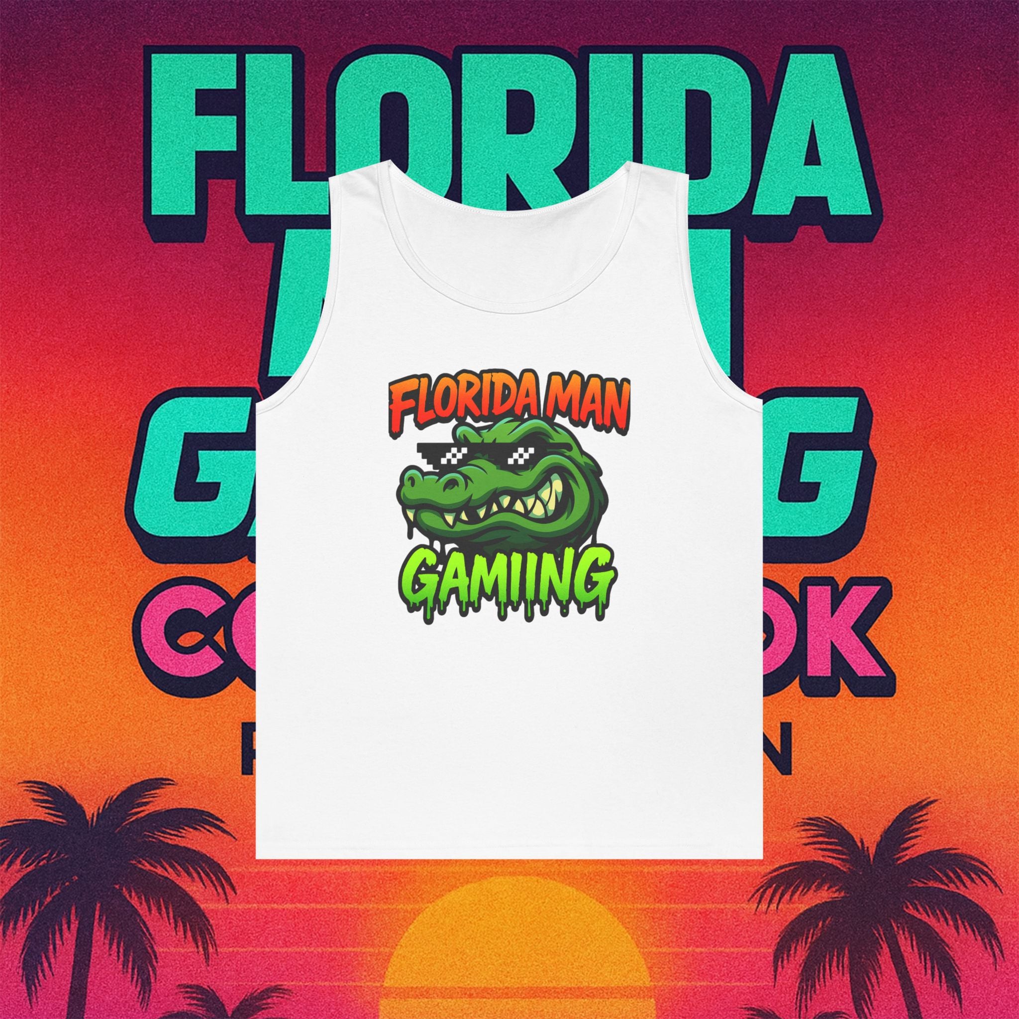 Florida Man Gaming Unisex Heavy Cotton Tank Top, Fun Summer Apparel, Gamer Gift, Casual Wear, Florida Themed Clothing