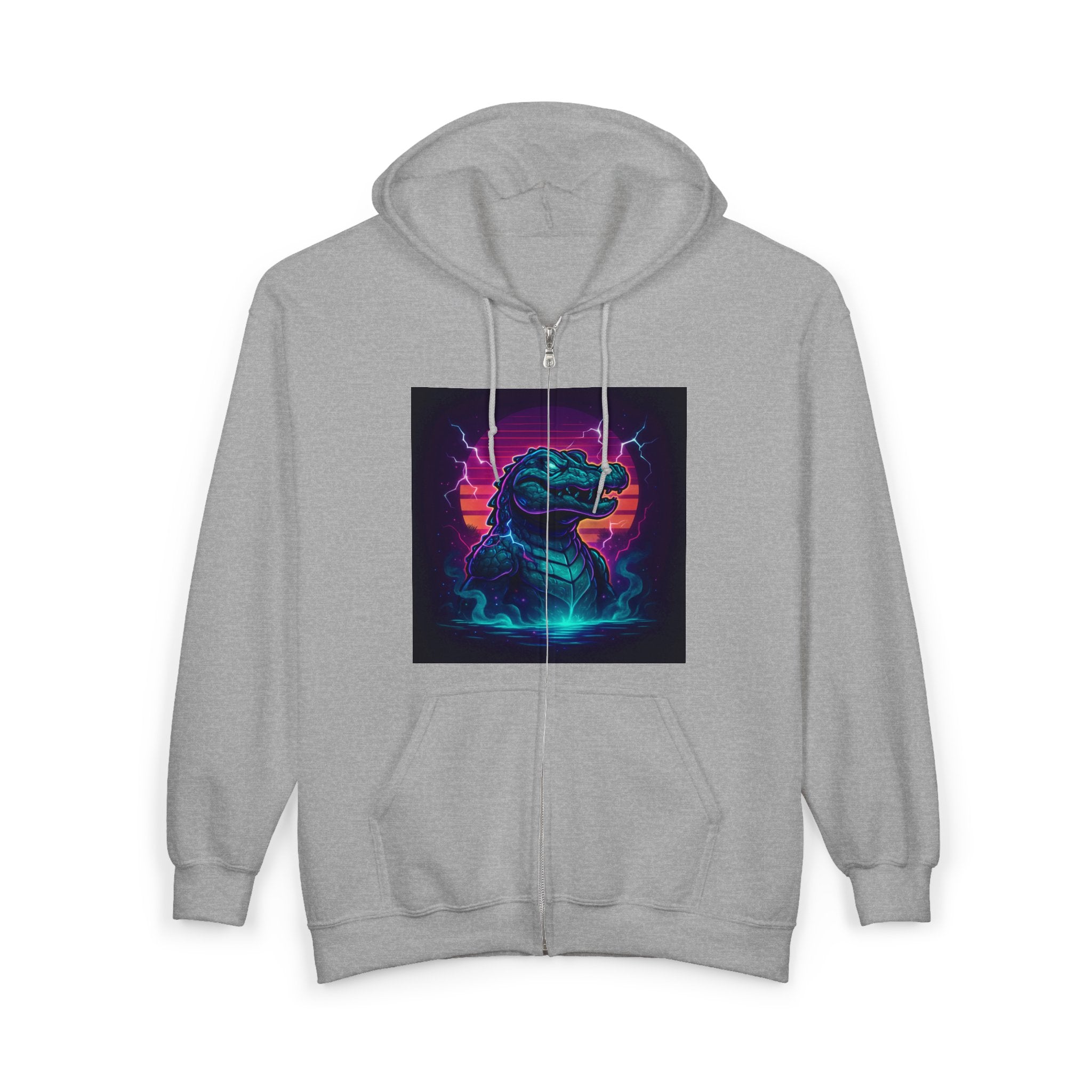 Retro Godzilla Zip Hoodie | Unisex Heavy Blend Hoodie for Fans | 80s Style, Cozy Sweatshirt, Unique Gift, Movie Merch, Warm Outerwear