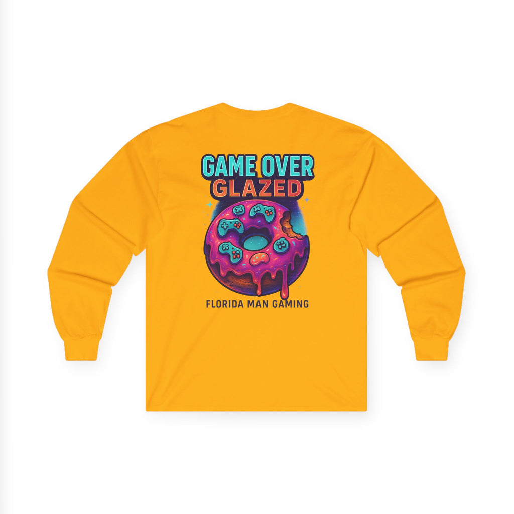 Game Over Glazed Gaming Long Sleeve Tee, Gamer Shirt, Unisex Cotton Tee, Video Game Gift, Retro Gaming Apparel, Fun Gift for Gamers