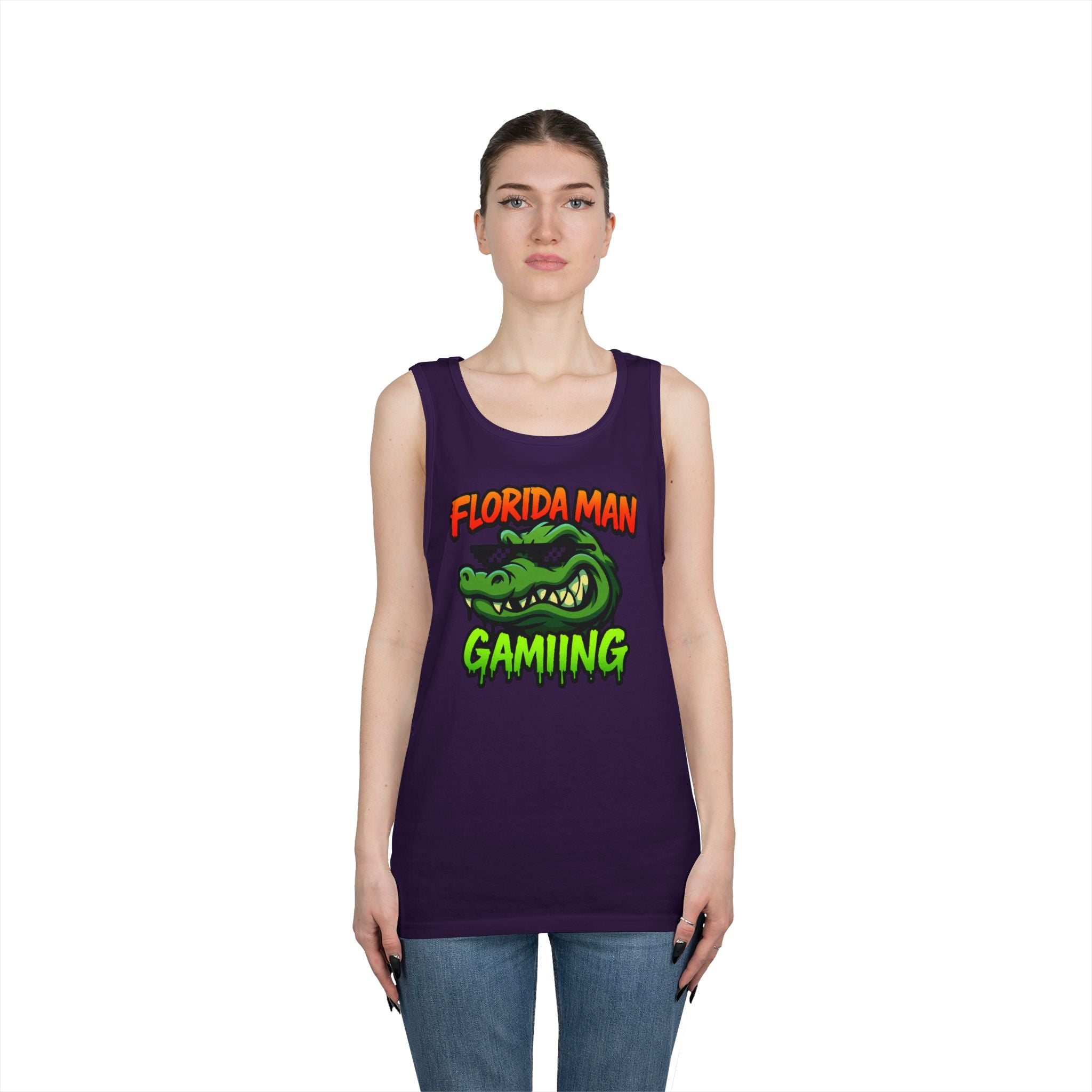 Florida Man Gaming Unisex Heavy Cotton Tank Top, Fun Summer Apparel, Gamer Gift, Casual Wear, Florida Themed Clothing