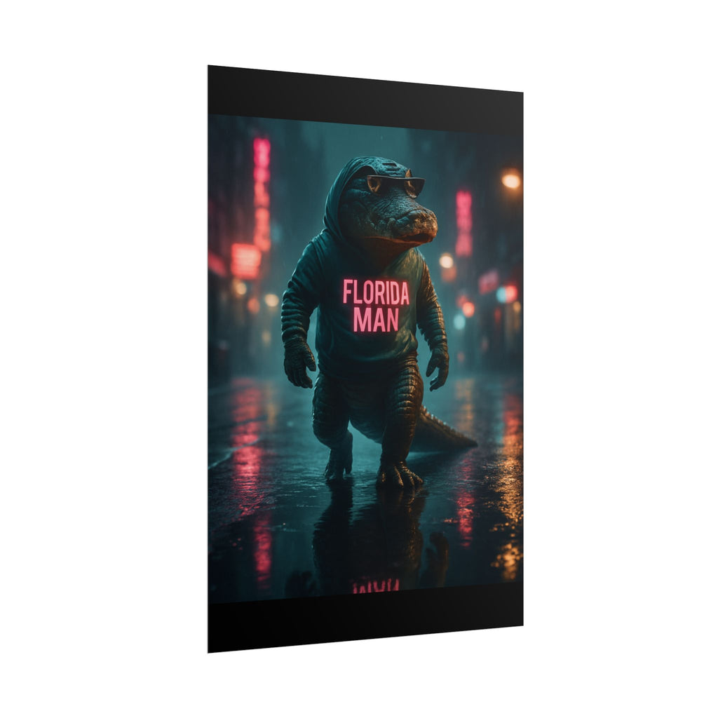 Rolled Posters - Florida Man Gaming Alligator Cyberpunk 3D Render