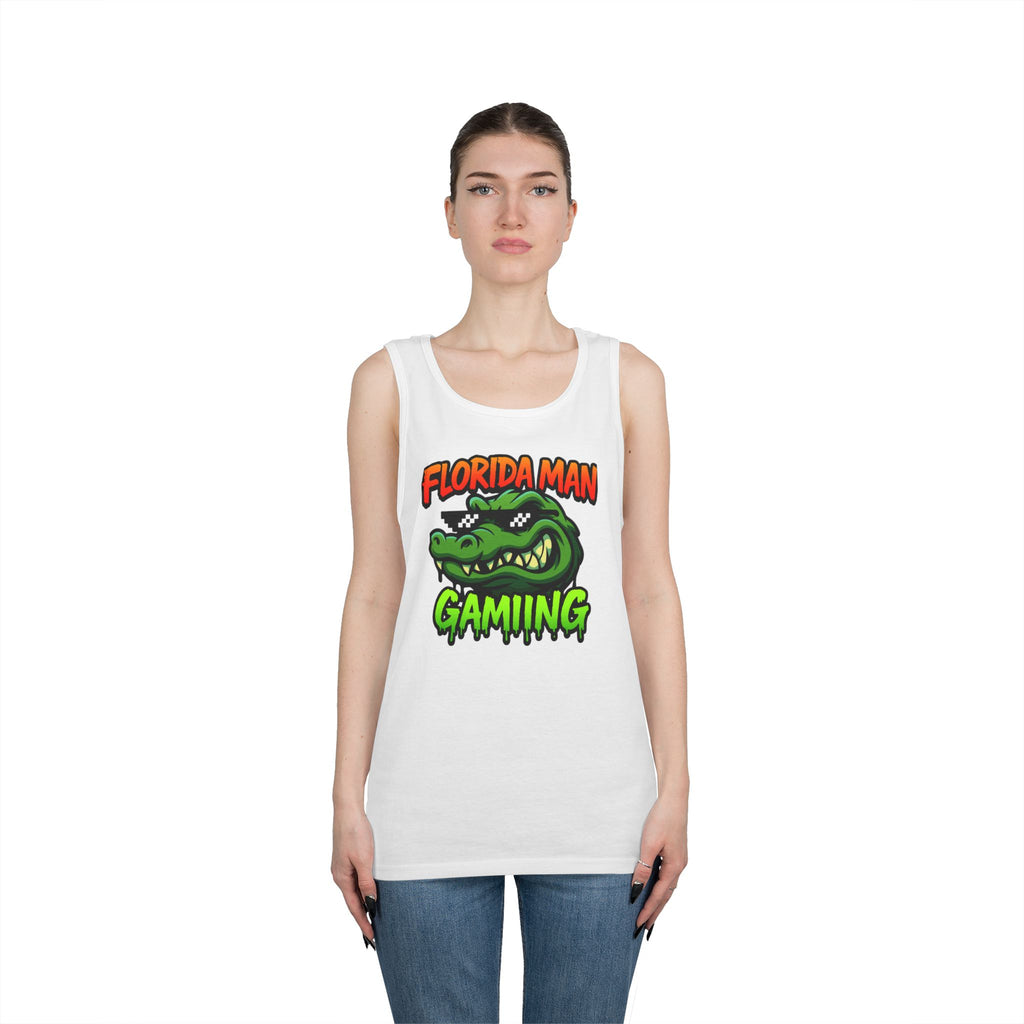Florida Man Gaming Unisex Heavy Cotton Tank Top, Fun Summer Apparel, Gamer Gift, Casual Wear, Florida Themed Clothing