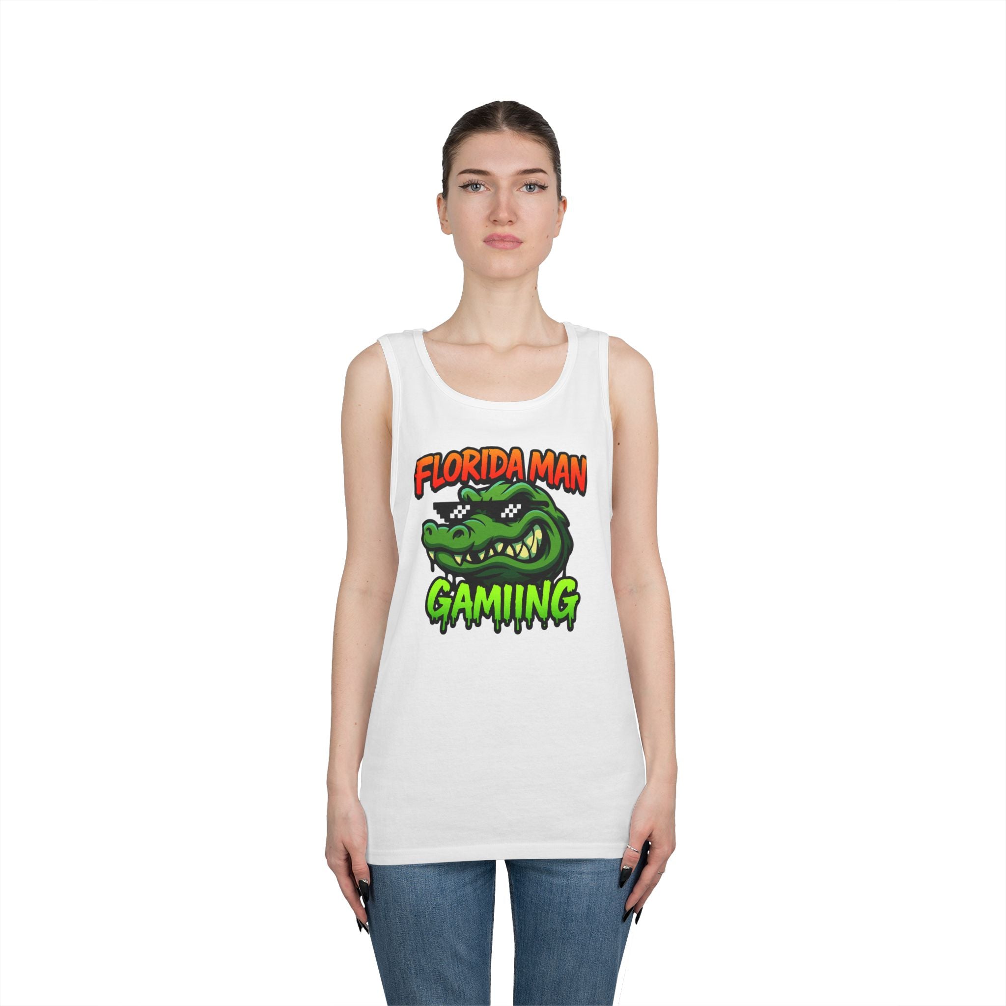 Florida Man Gaming Unisex Heavy Cotton Tank Top, Fun Summer Apparel, Gamer Gift, Casual Wear, Florida Themed Clothing