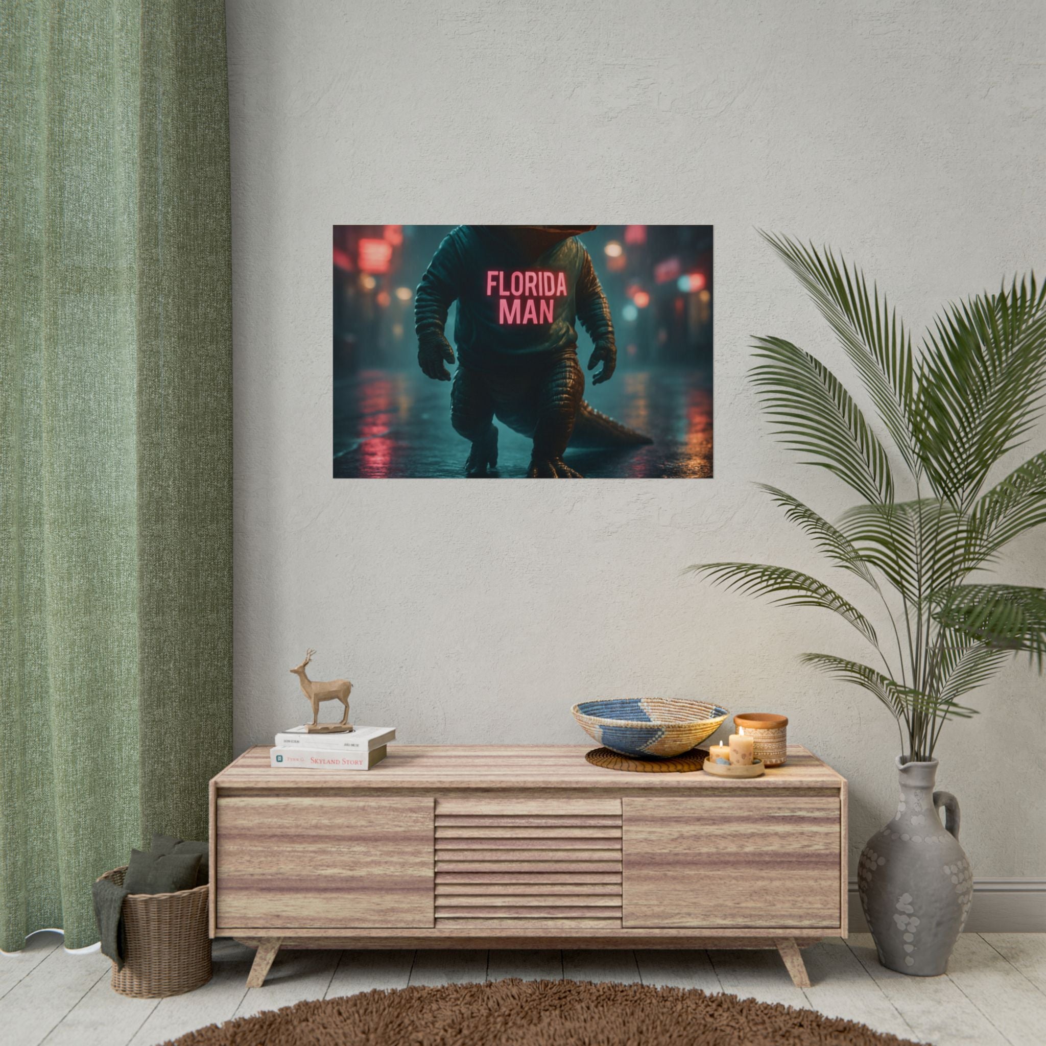 Rolled Posters - Florida Man Gaming Alligator Cyberpunk 3D Render