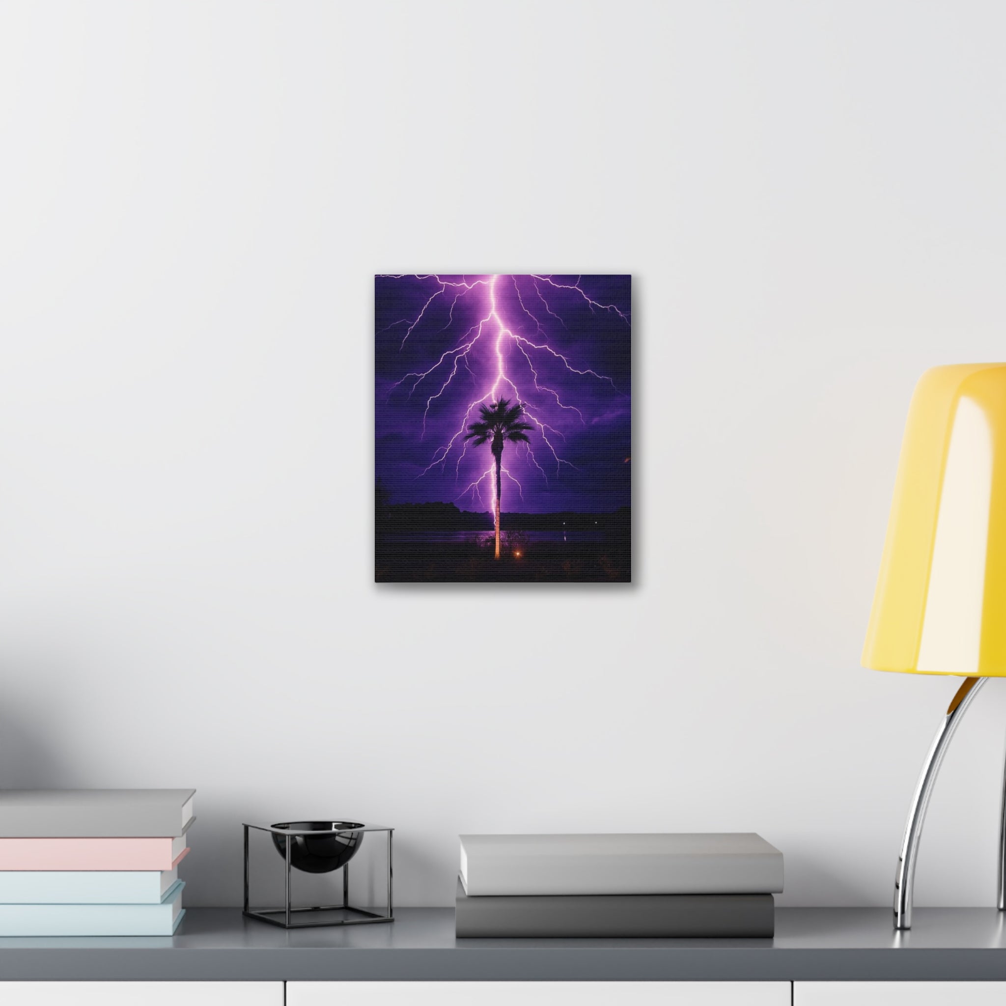 Purple Lightning Palm Tree Canvas Wall Art — Storm Photography Stretched Canvas
