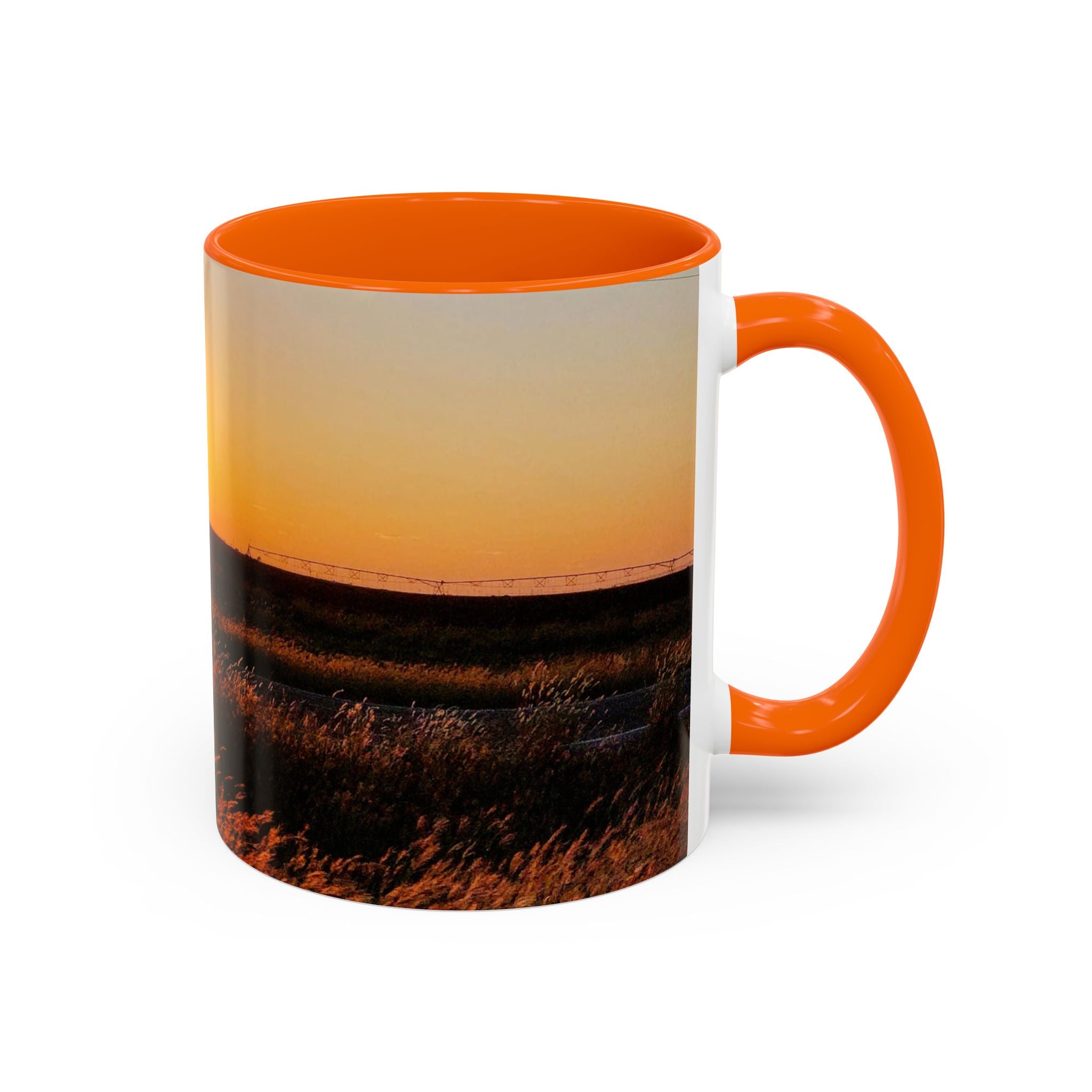 Sunset Prairie Accent Coffee Mug — Warm Sunrise Landscape 11/15oz