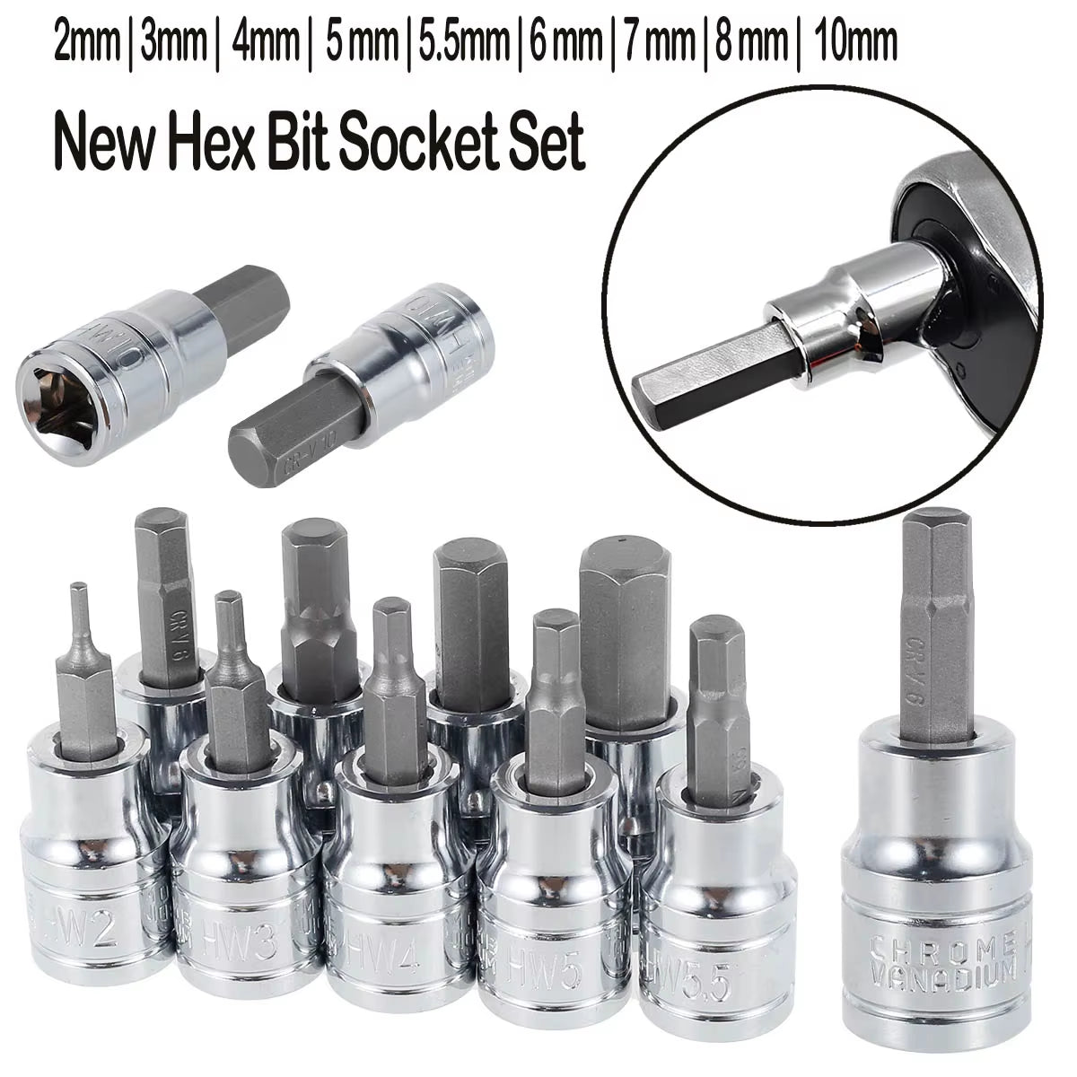 3/8 Inch Hex Bit Socket Set Sturdy Allen Key Sockets Professional 3/8Inch Drive Drill Metric Tools Kit Durable Impact Socket Set