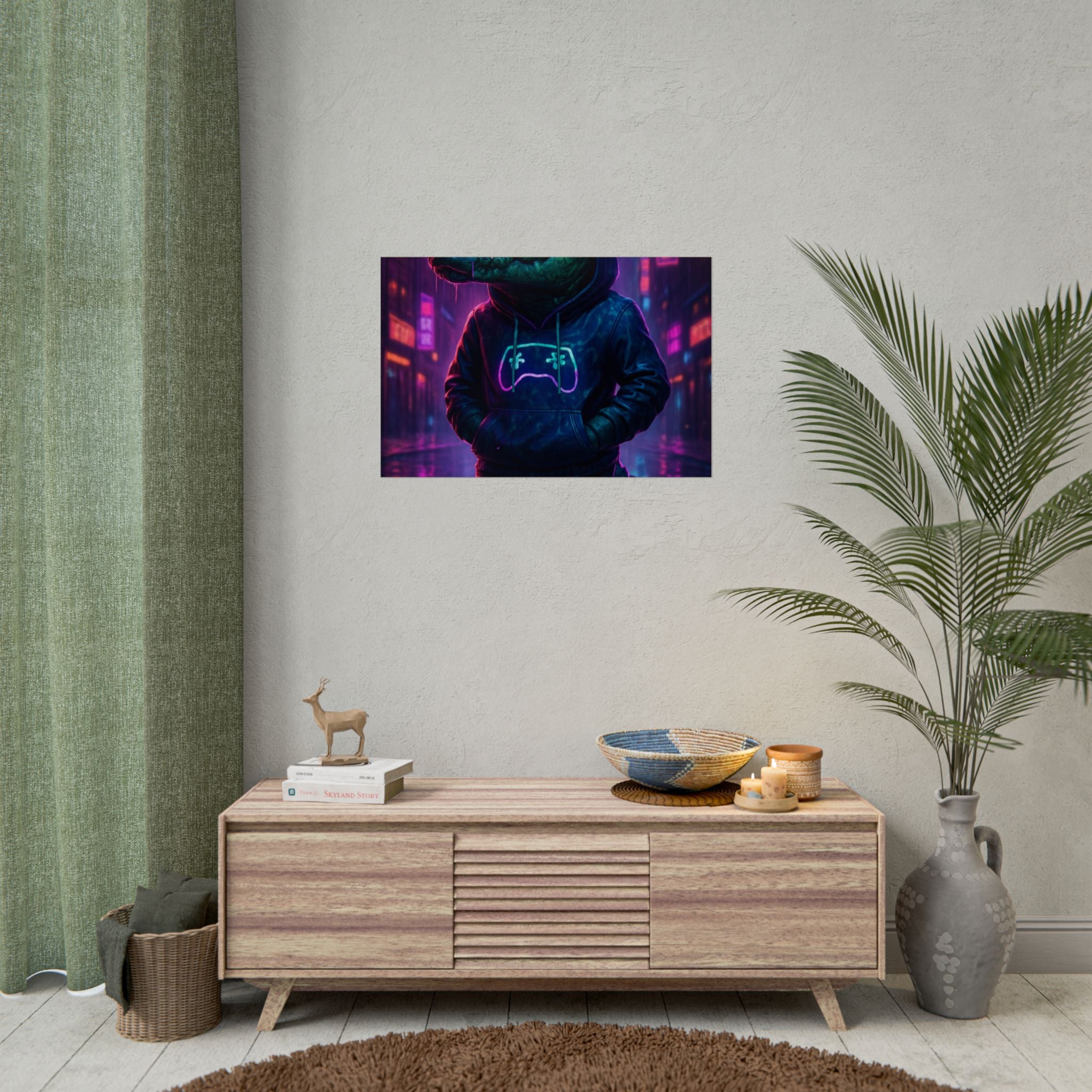 Rolled Posters - Florida Man Gaming Alligator Neon Gamer Hoodie Poster Print