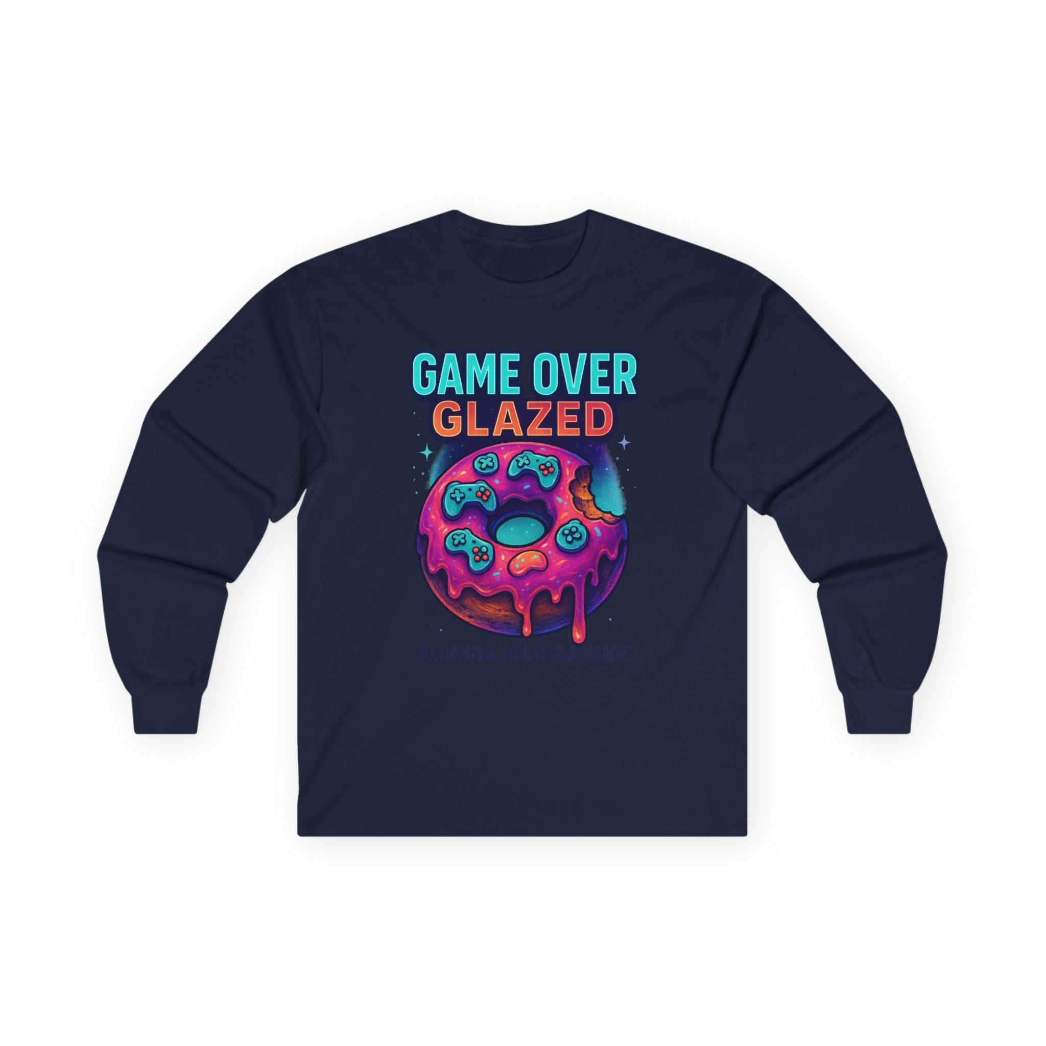 Game Over Glazed Gaming Long Sleeve Tee, Gamer Shirt, Unisex Cotton Tee, Video Game Gift, Retro Gaming Apparel, Fun Gift for Gamers