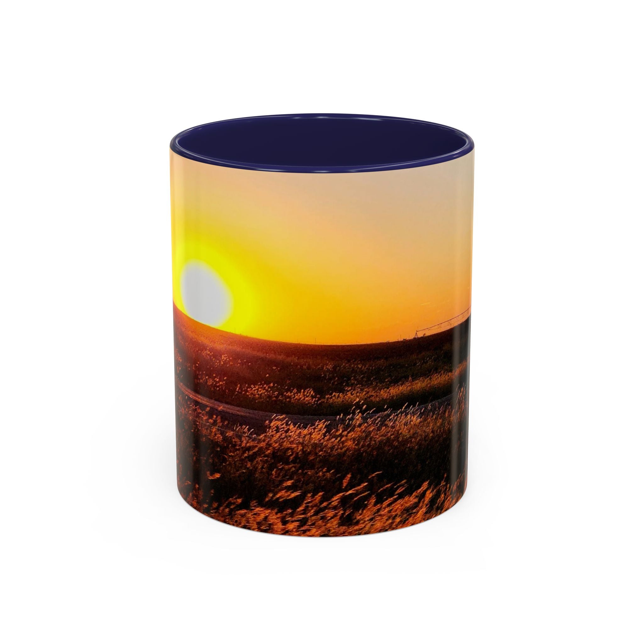 Sunset Prairie Accent Coffee Mug — Warm Sunrise Landscape 11/15oz