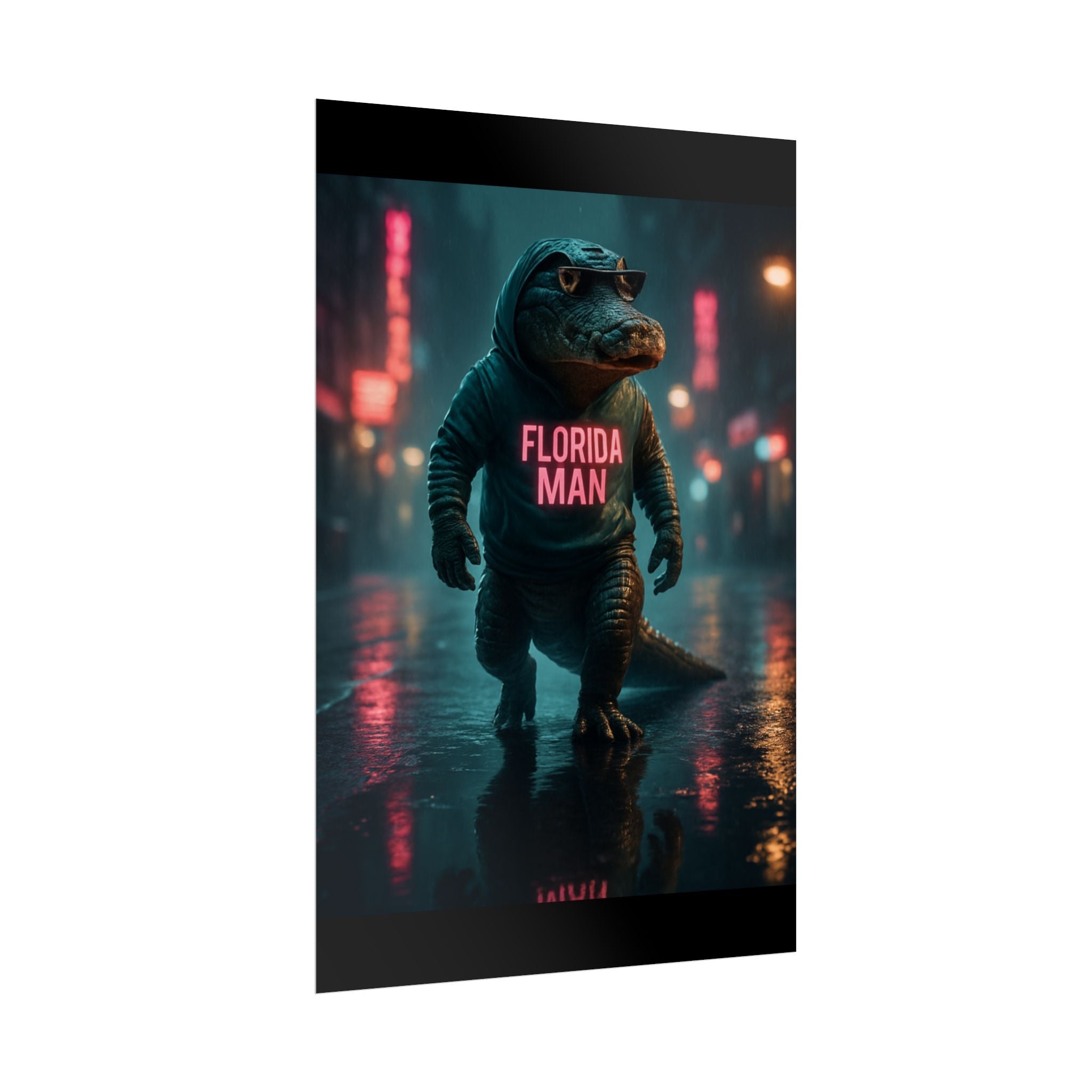Rolled Posters - Florida Man Gaming Alligator Cyberpunk 3D Render