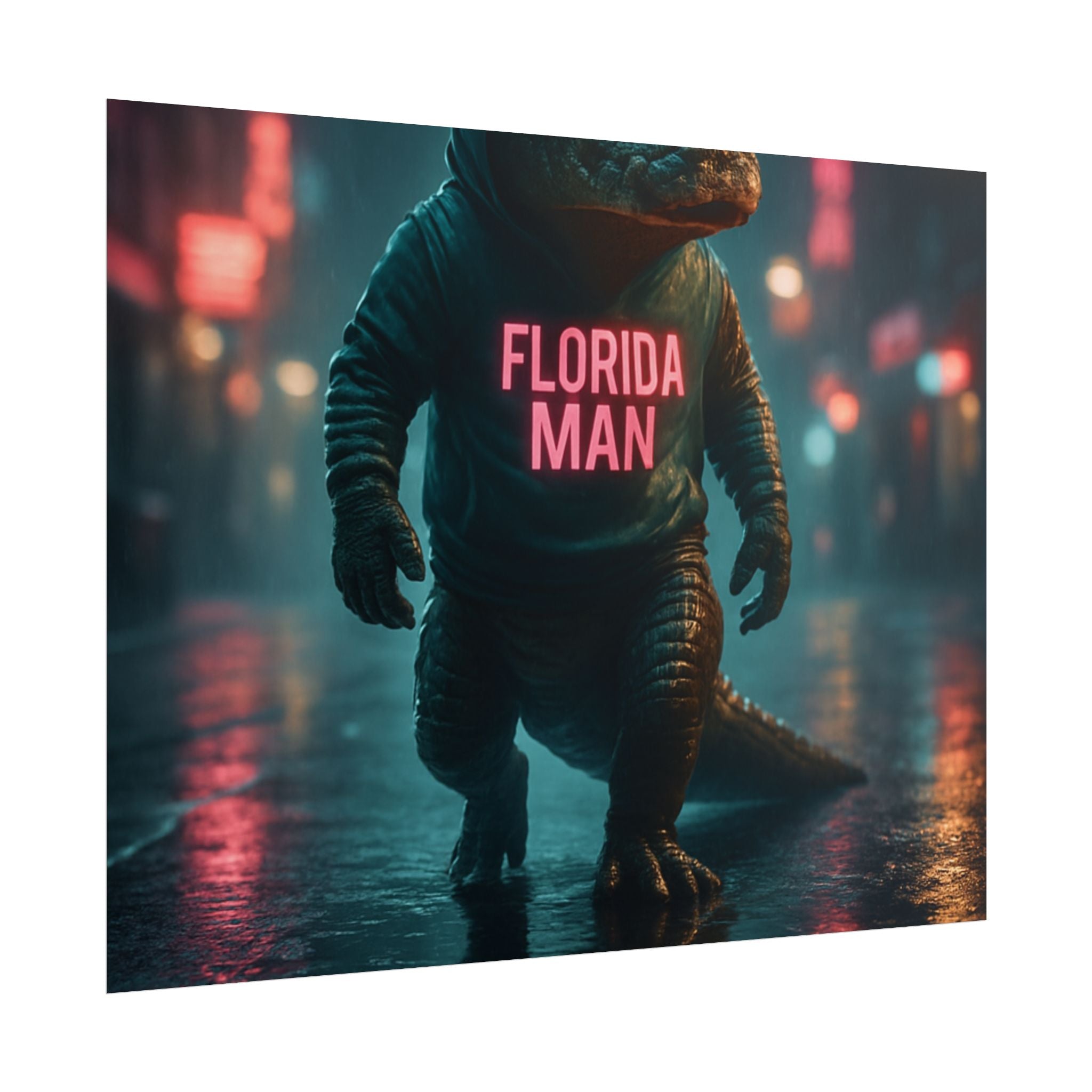 Rolled Posters - Florida Man Gaming Alligator Cyberpunk 3D Render