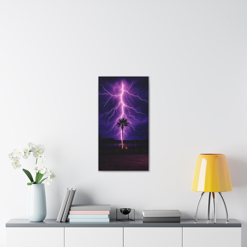 Purple Lightning Palm Tree Canvas Wall Art — Storm Photography Stretched Canvas