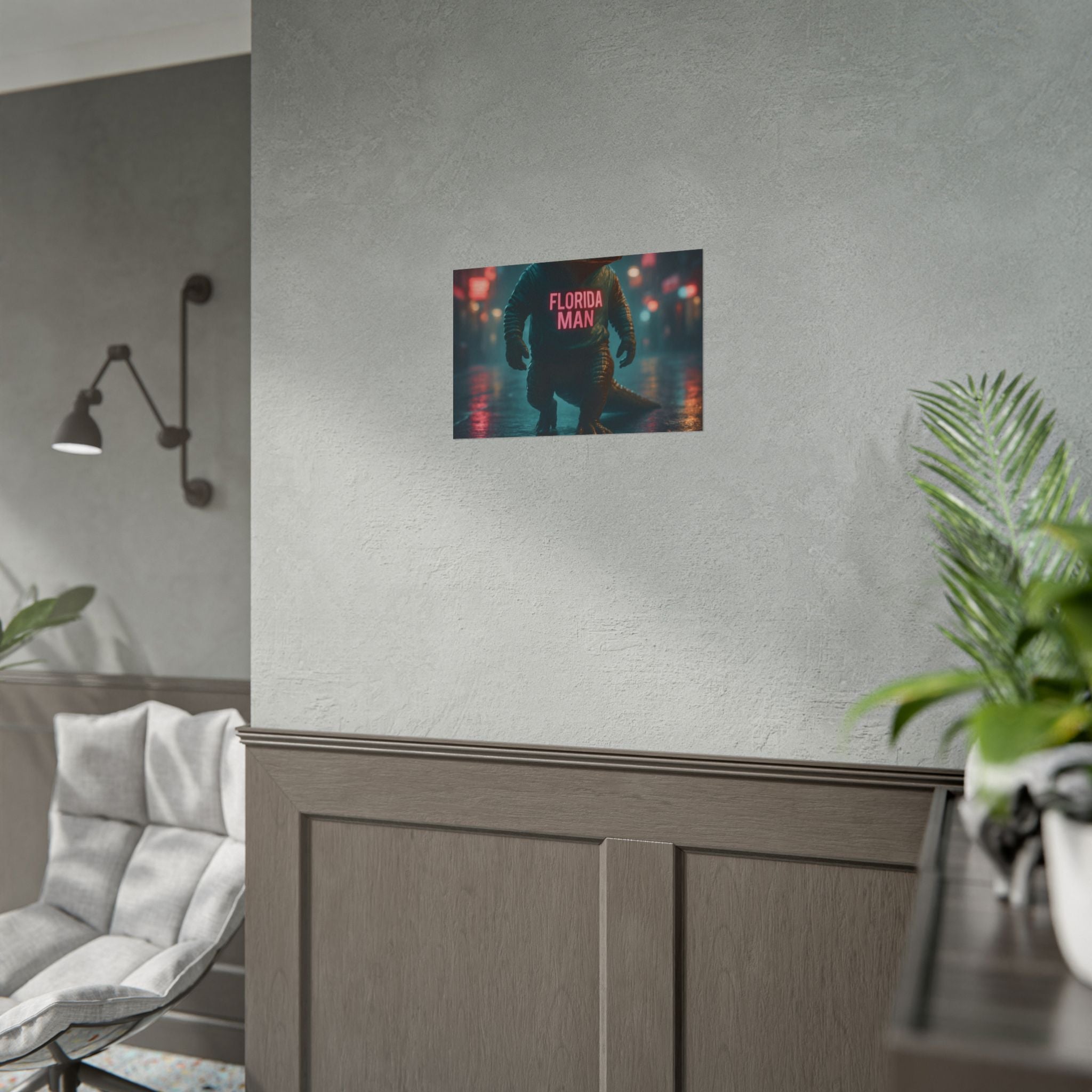 Rolled Posters - Florida Man Gaming Alligator Cyberpunk 3D Render