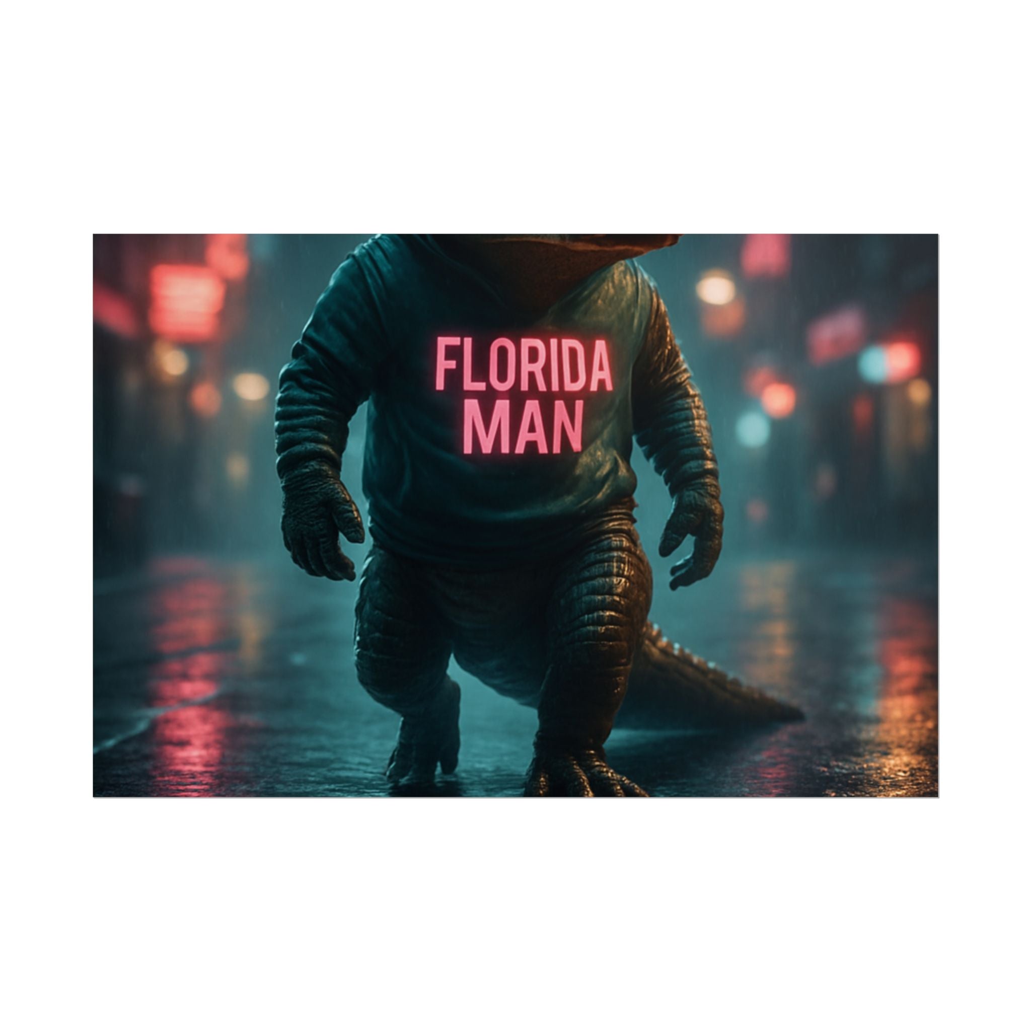 Rolled Posters - Florida Man Gaming Alligator Cyberpunk 3D Render