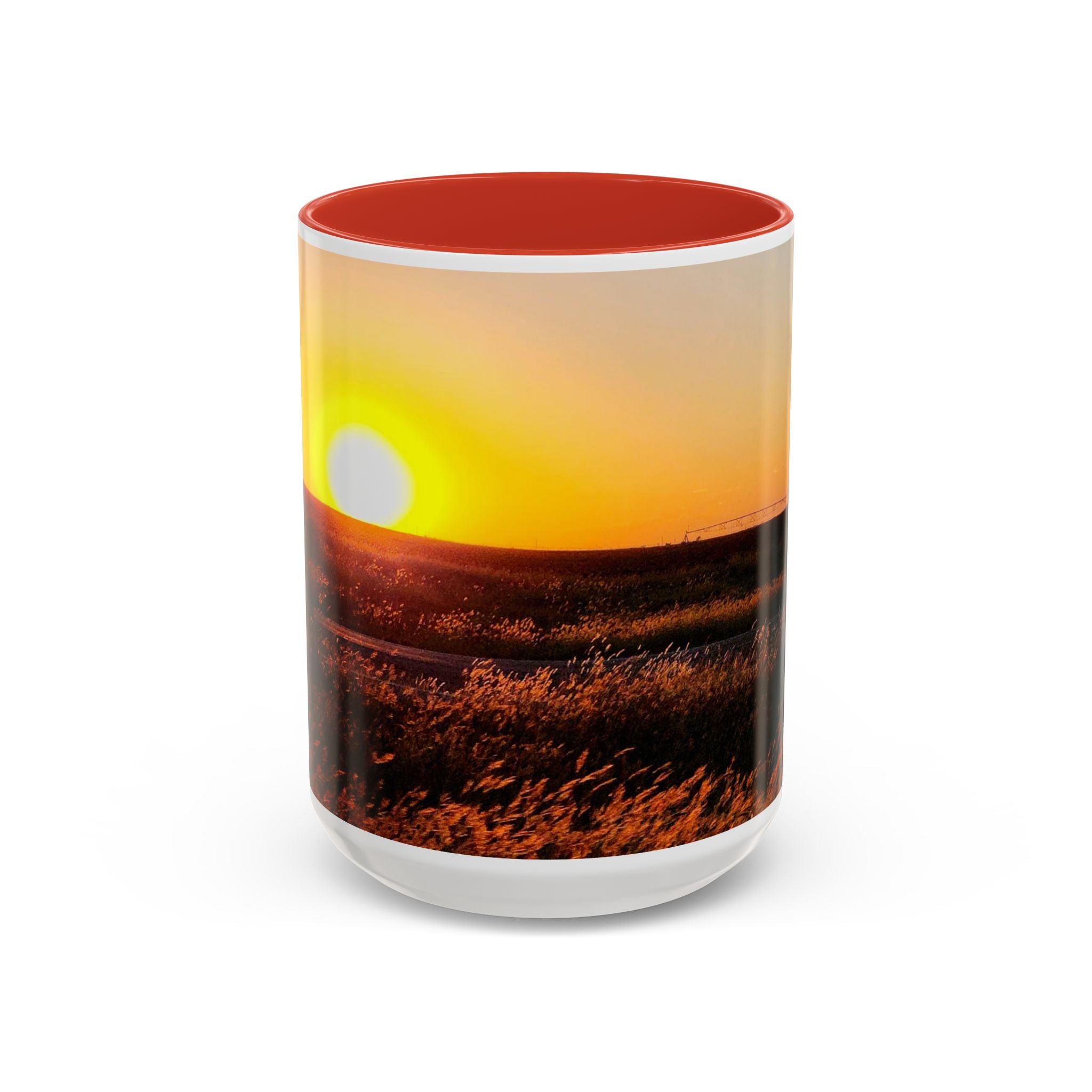 Sunset Prairie Accent Coffee Mug — Warm Sunrise Landscape 11/15oz