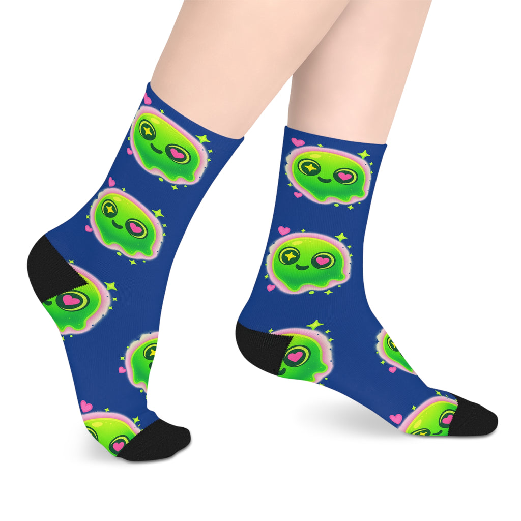 Mid-length Socks Cosmic Gator Face Pattern Neon Green Blue Funny Gaming Florida Man Vaporwave Swamp Style