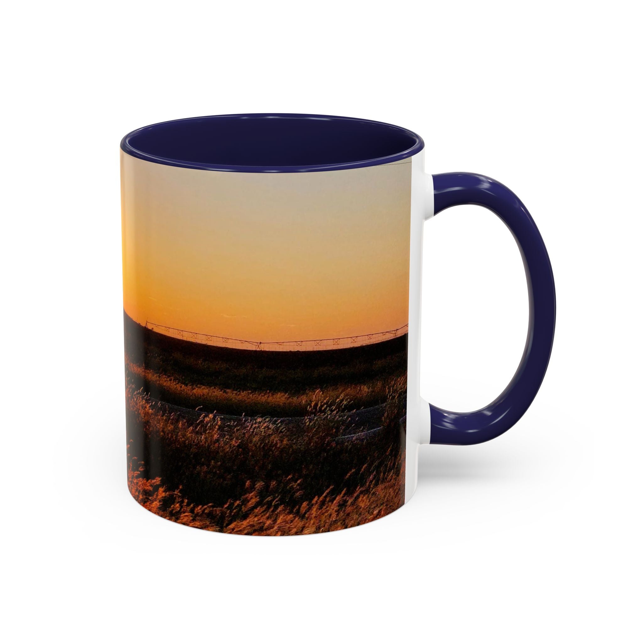 Sunset Prairie Accent Coffee Mug — Warm Sunrise Landscape 11/15oz