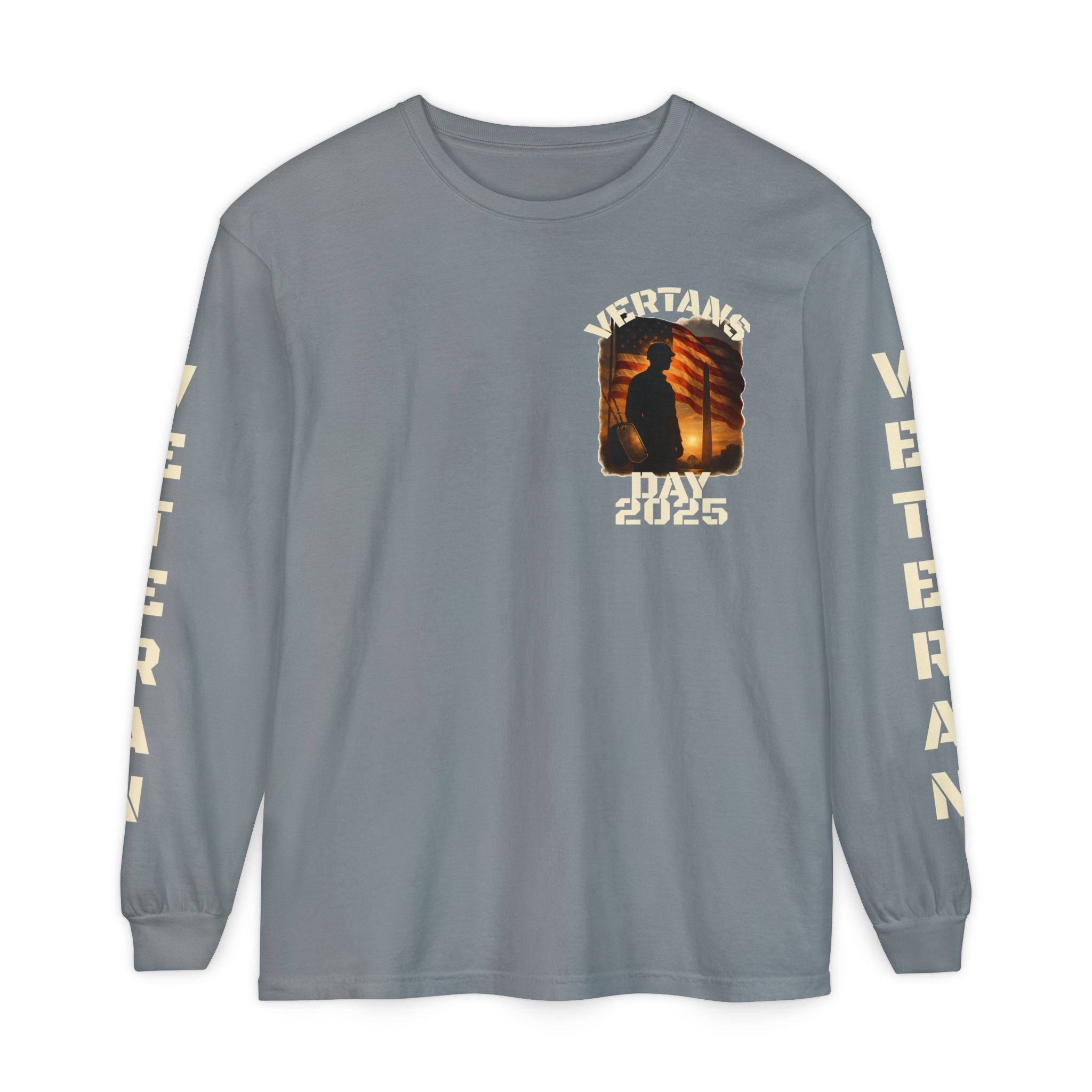 Veteran Tribute Long Sleeve T-Shirt — Patriotic Flag & Poem Design