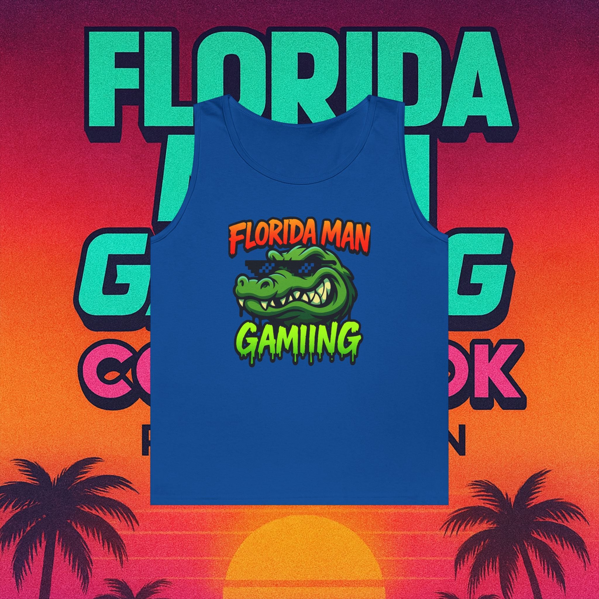 Florida Man Gaming Unisex Heavy Cotton Tank Top, Fun Summer Apparel, Gamer Gift, Casual Wear, Florida Themed Clothing