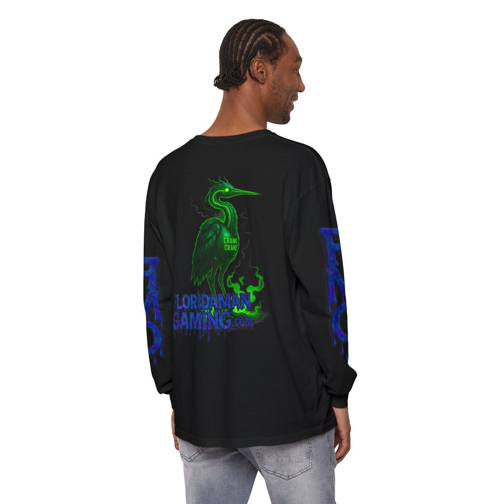 FloridaMan Gaming Long Sleeve Tee — Neon Heron Logo Sleeve Graphic Shirt