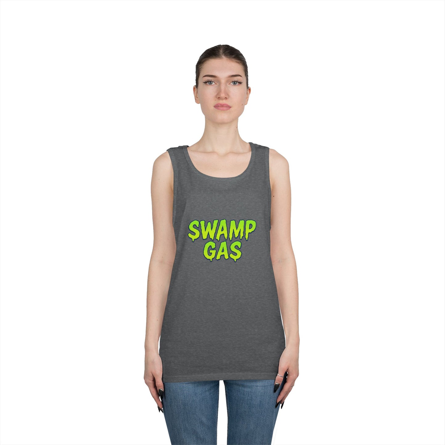 Swamp Gas Unisex Heavy Cotton Tank Top, Funny Summer Shirt, Graphic Muscle Tee, Casual Wear, Gift for Monster Lovers