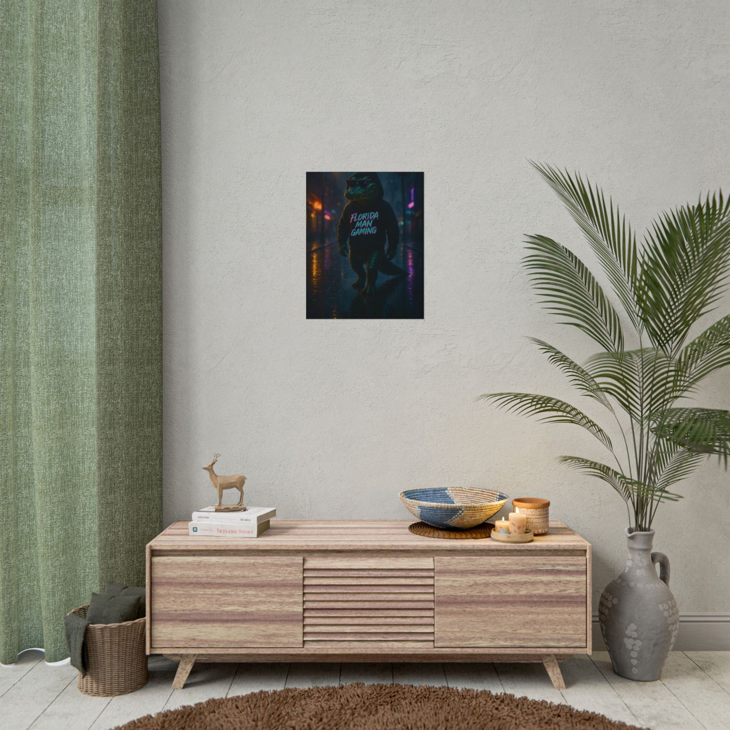 Rolled Posters - Florida Man Gaming Alligator Neon Cyberpunk Scene