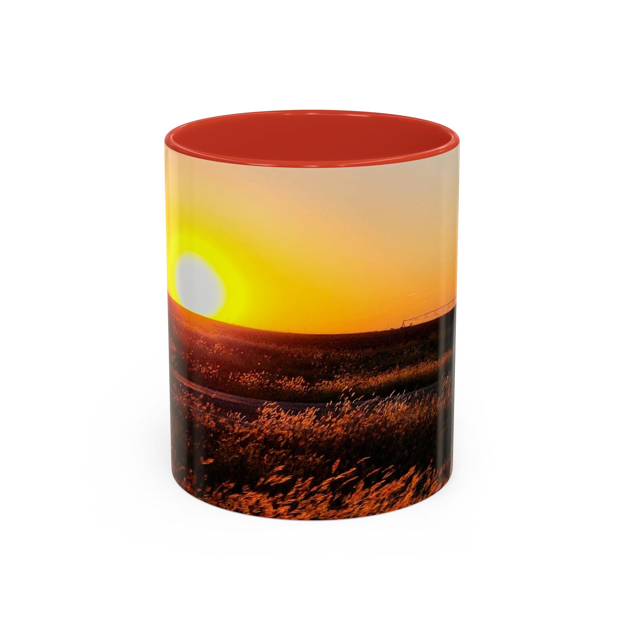 Sunset Prairie Accent Coffee Mug — Warm Sunrise Landscape 11/15oz