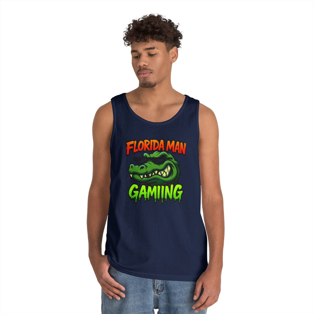 Florida Man Gaming Unisex Heavy Cotton Tank Top, Fun Summer Apparel, Gamer Gift, Casual Wear, Florida Themed Clothing