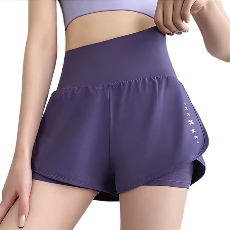 Women'S High Waisted Sports Short Yoga Tennis Running Pilates Bottom with Pockets Tight Fitting Fake Two Pieces Sports Pants