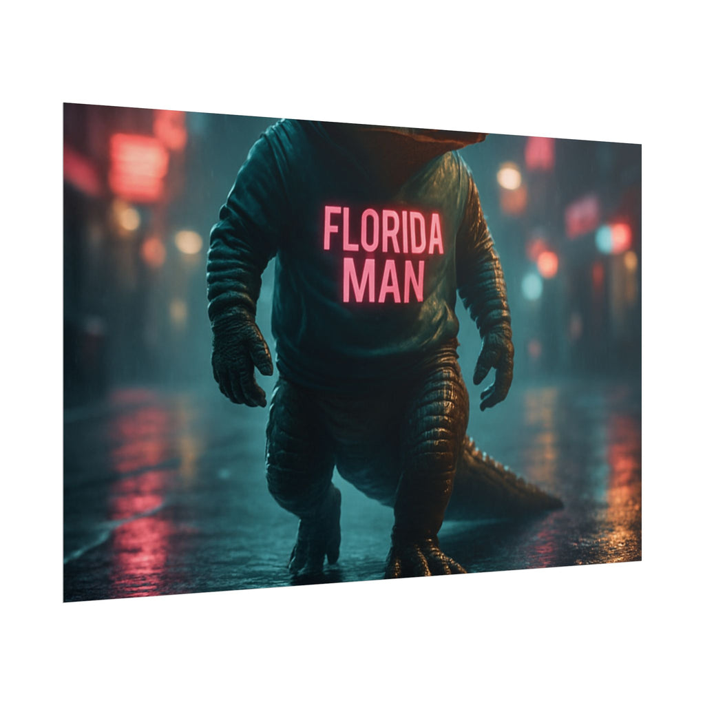 Rolled Posters - Florida Man Gaming Alligator Cyberpunk 3D Render